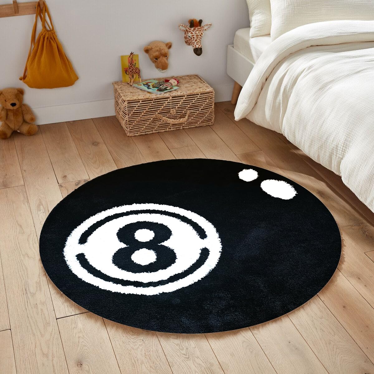Alfombra de billar con 8 bolas, círculos negros para salón, dormitorio, salón, pasillo, baño, cintas de correr, alfombra antideslizante (100 x 100 cm)