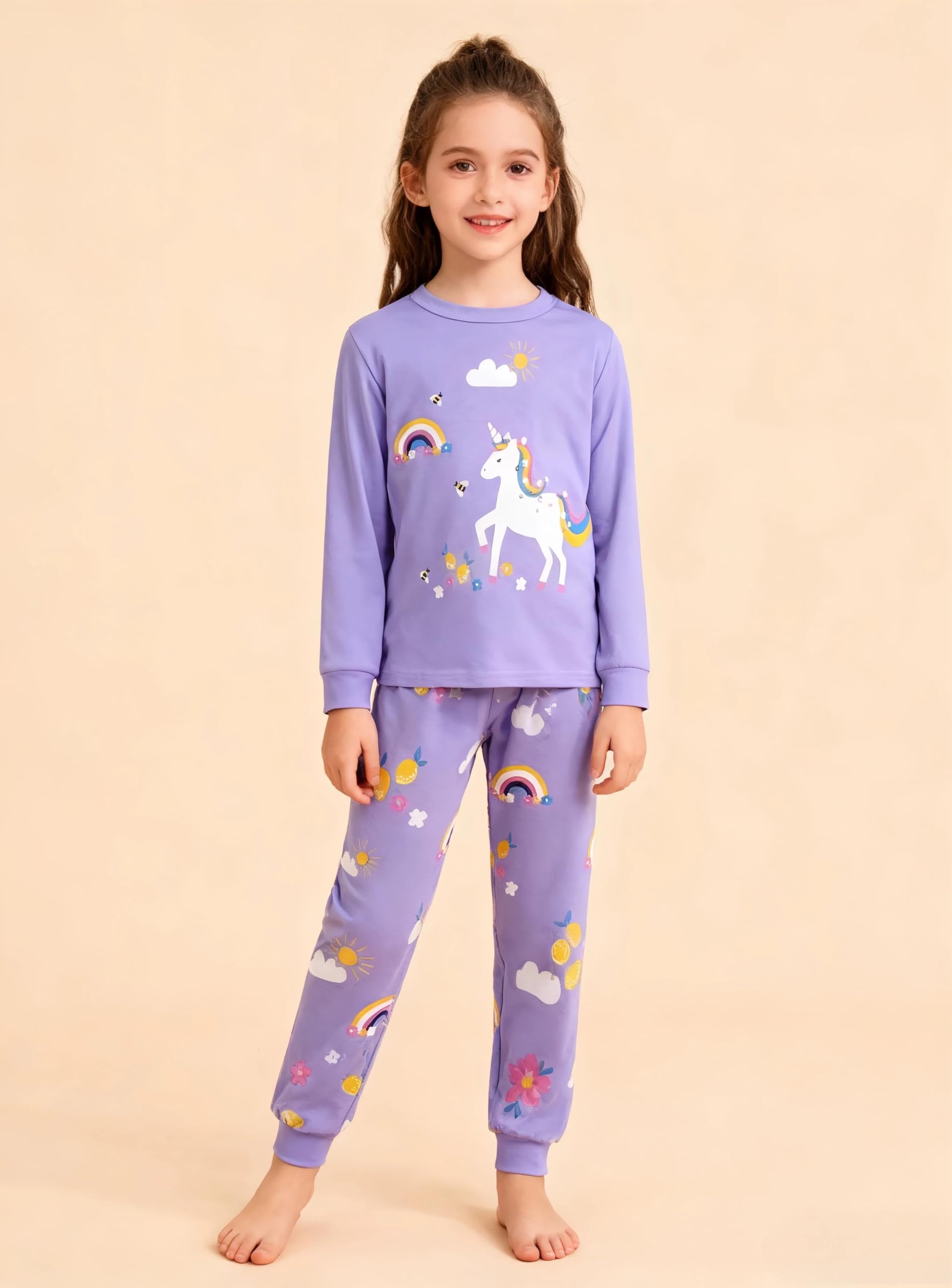 Mädchen Schlafanzüge Langarm Baumwolle Schlafanzug Kinder Pyjama Set Einhorn Nachtwäsche 3-12 Jahre 98 104 110 116 122 128 134 140 146 152
