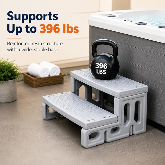 Escalera para Spa con 2 Peldaños Antideslizante Gris miniatura 5