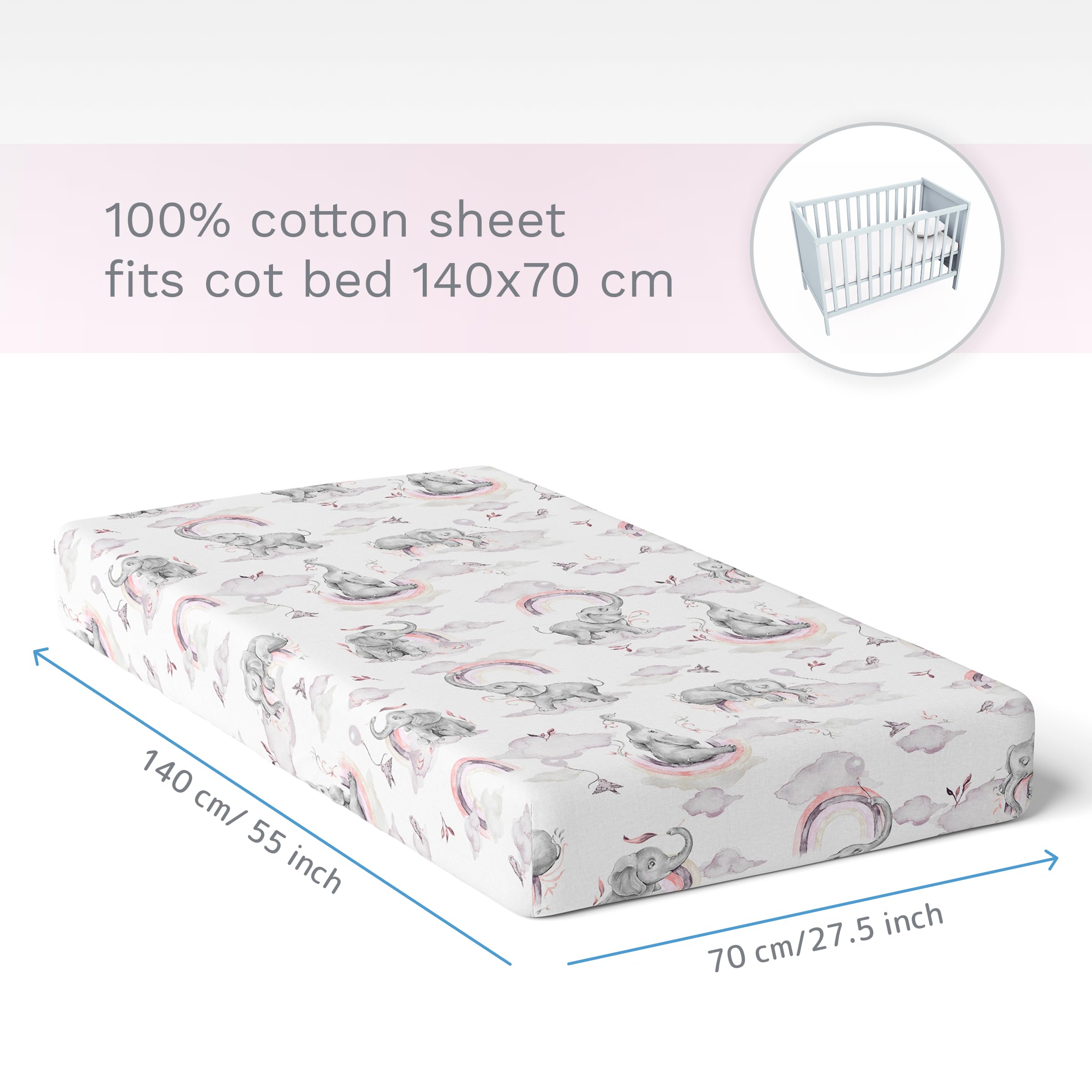 Baby Comfort Nursery 100% Cotton Fitted Sheet fits 140x70 cm Cot Bed Mattress (Safari Cars) — view 114