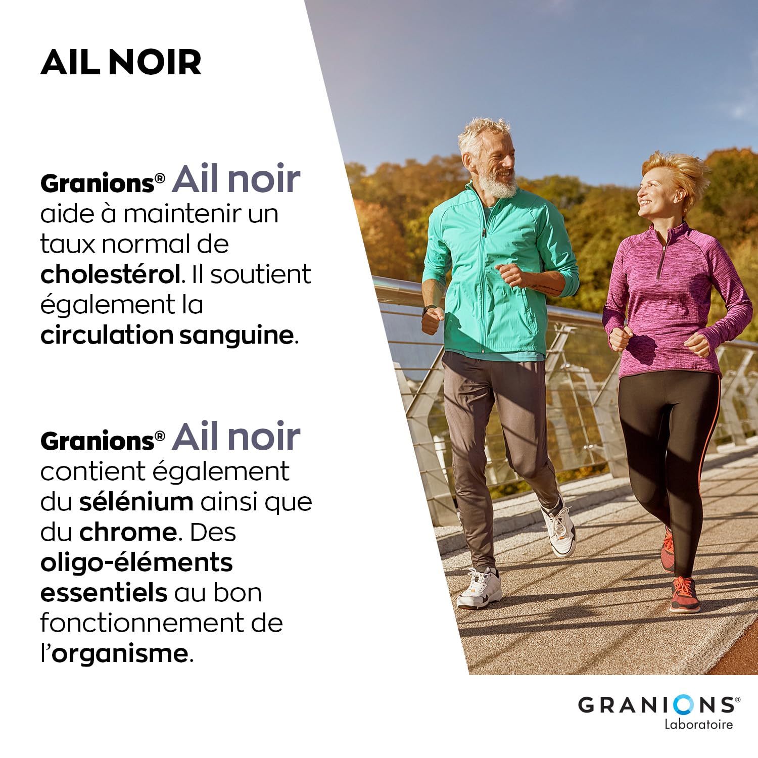 Ail Noir fermenté GRANIONS | Complement Alimentaire cholestérol | Riche en Ail noir fermenté 500 mg avec Selenium + Chrome | Anti cholesterol naturel | Made in France | 60 comprimés