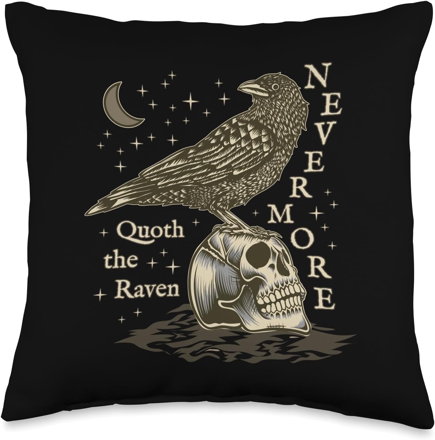 Nevermore Raven Edgar Allan Poe Dark Academia Horror Novel Throw Pillow