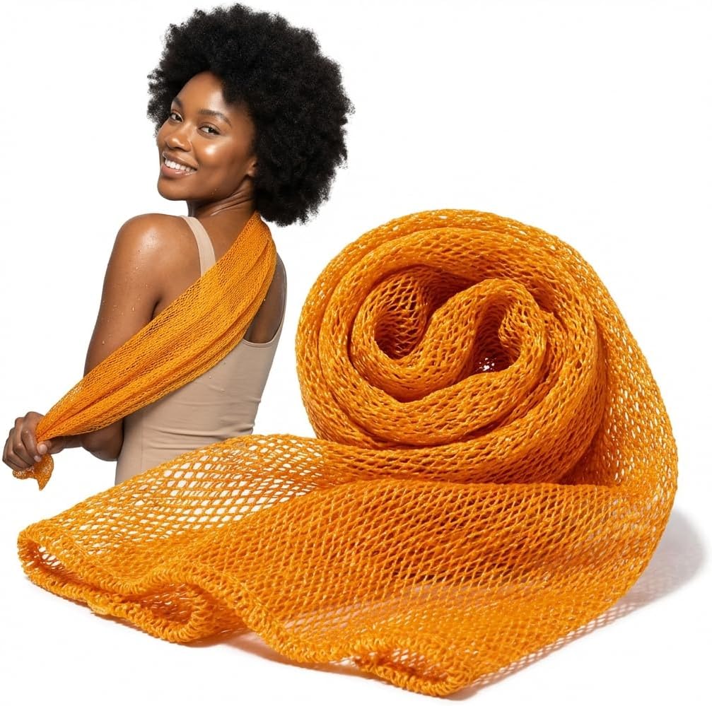 Bath sponges for Shower African net sponges with Knots, Real, Long, exfoliating net Sponge with 22 Colors Available Made for Both Men and Women as a Hygiene Essential (Peach Orange)