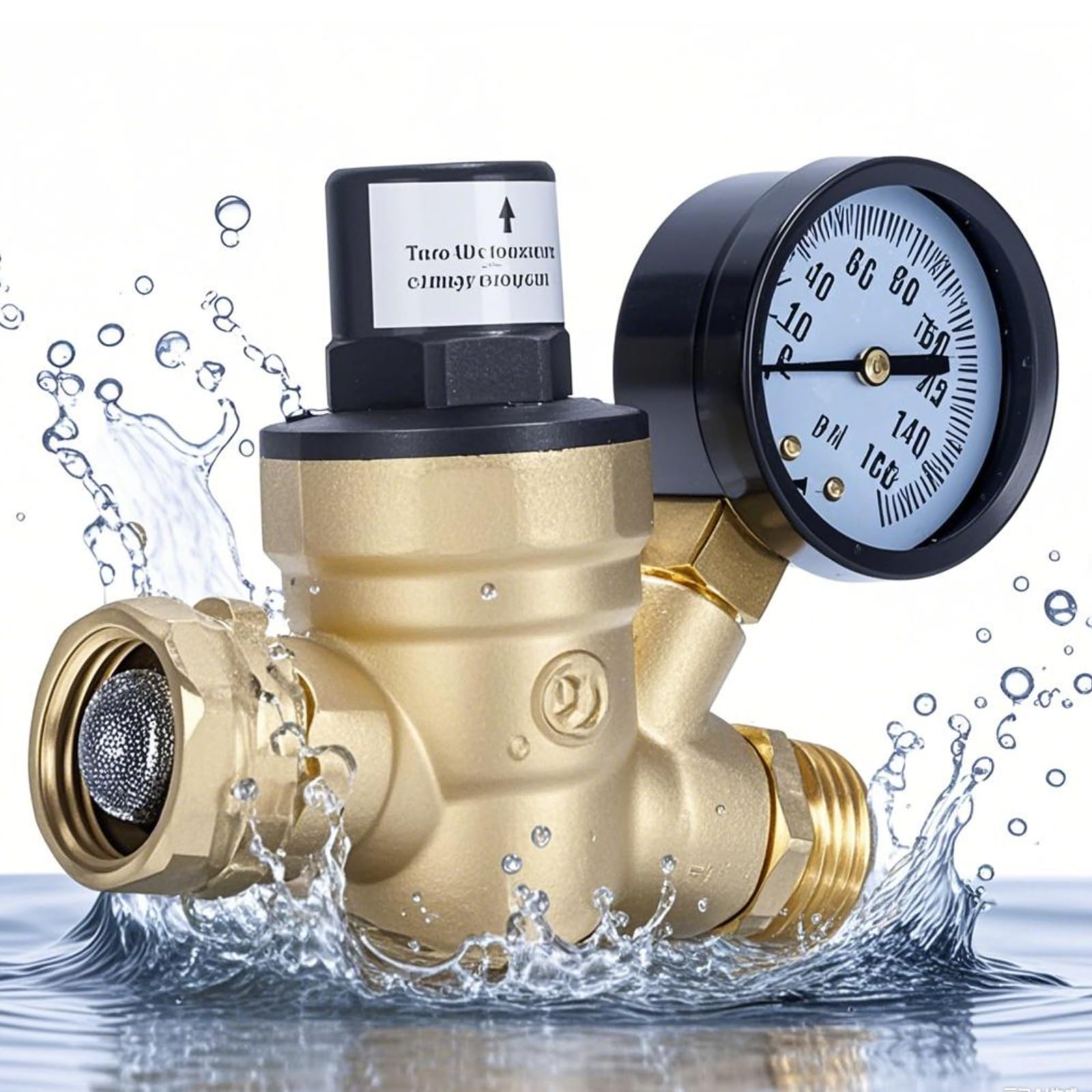 3/4 Pouce Reducteur De Pression Eau, Rv Regulateur De Pression D Eau RéGlable Avec 0-160 Psi Manometre Et Filtre, Laiton RéDucteur De Pression D'Eau Limiteur Pour Camping-Car Et Caravane