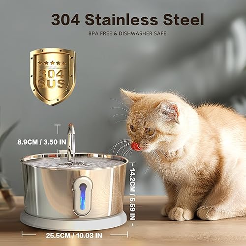 Miniatura 4 de Fuente de agua inalámbrica para gatos, funciona con pilas, fuente de acero inoxidable para mascotas de 4 L135 onzas para beber dispensador de agua