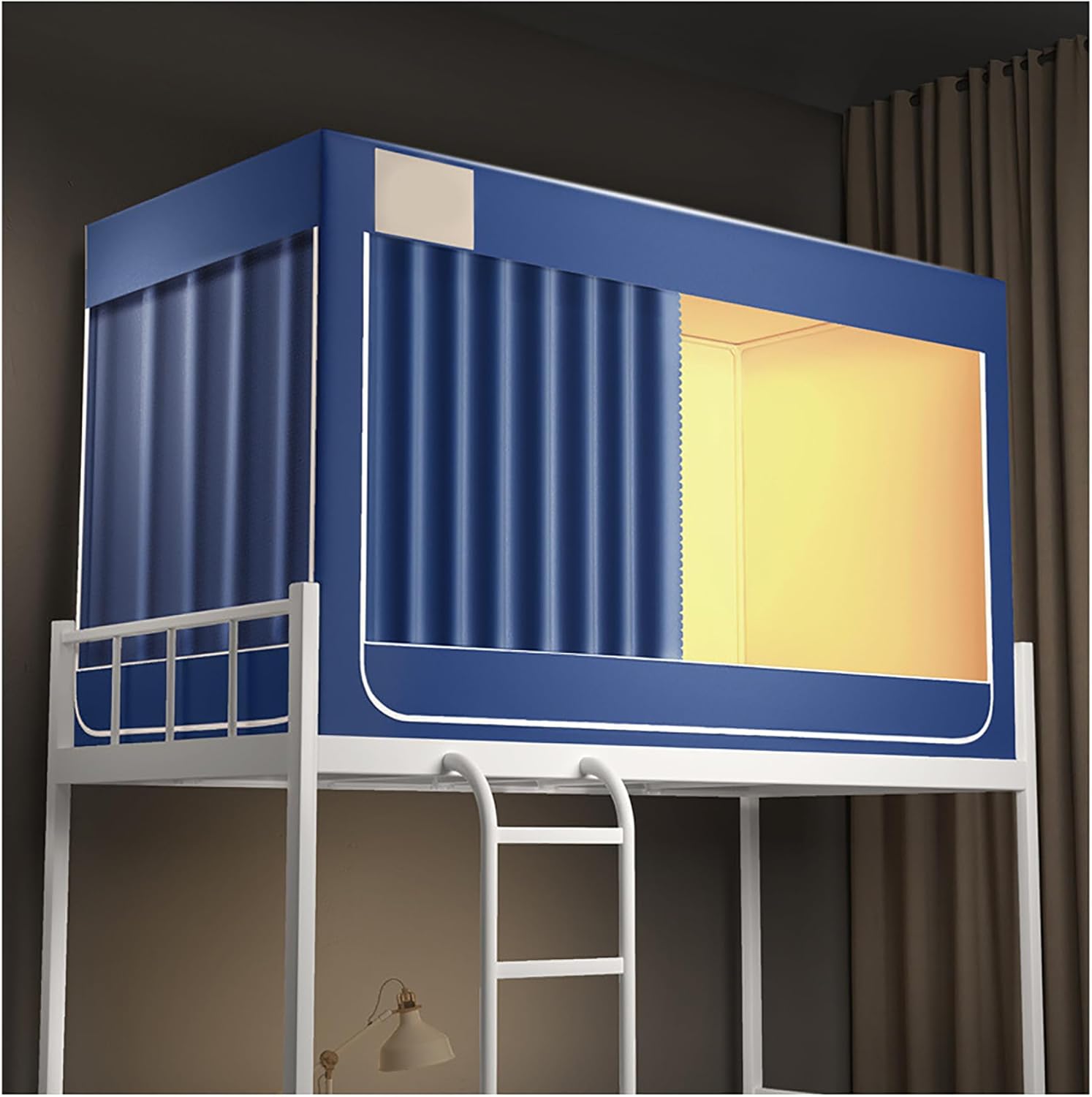 Fabric Bed Drapes Mesh Protection Canopy Shielding Netting, King Size Queen Twin Size Mosquito Net Canopy，Blackout Bed Canopy Curtains for Twin Bunk Beds - Privacy Tent in Blue Fabric for En
