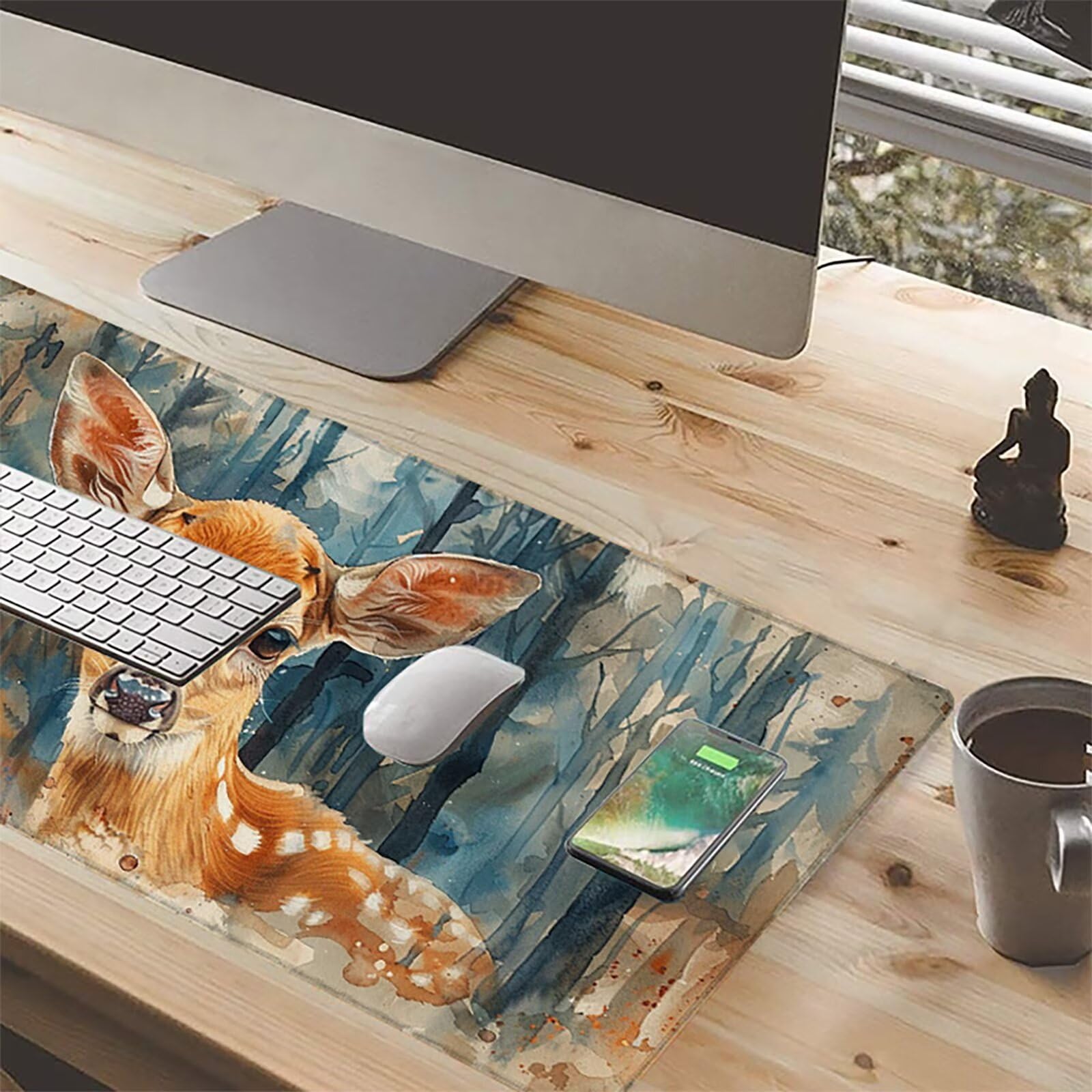 Ciervo Alfombrilla Ratón Gaming XXL 1500 x 800 mm, Alfombrilla Gaming Amarillo Mousepad con Base de Goma Antideslizante, Impermeable Desk Mat para Teclado y Raton, Accesorios Gaming, Regalos 3-F