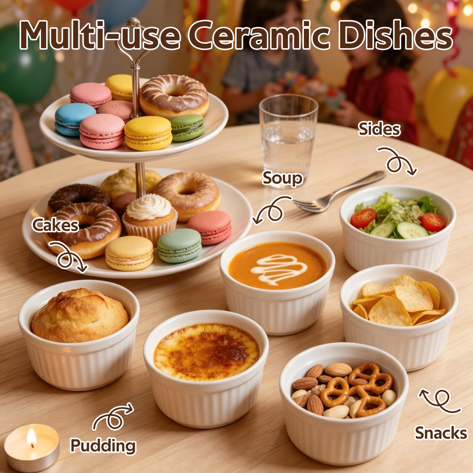 Set di 6 Pirottini in Porcellana da 200 ml, Piatti da Soufflé in Ceramica, Resistenti al Forno, 9 cm, per Torte, Budini, Gelati e Salse, Adatti per Friggitrice ad Aria, Bianchi