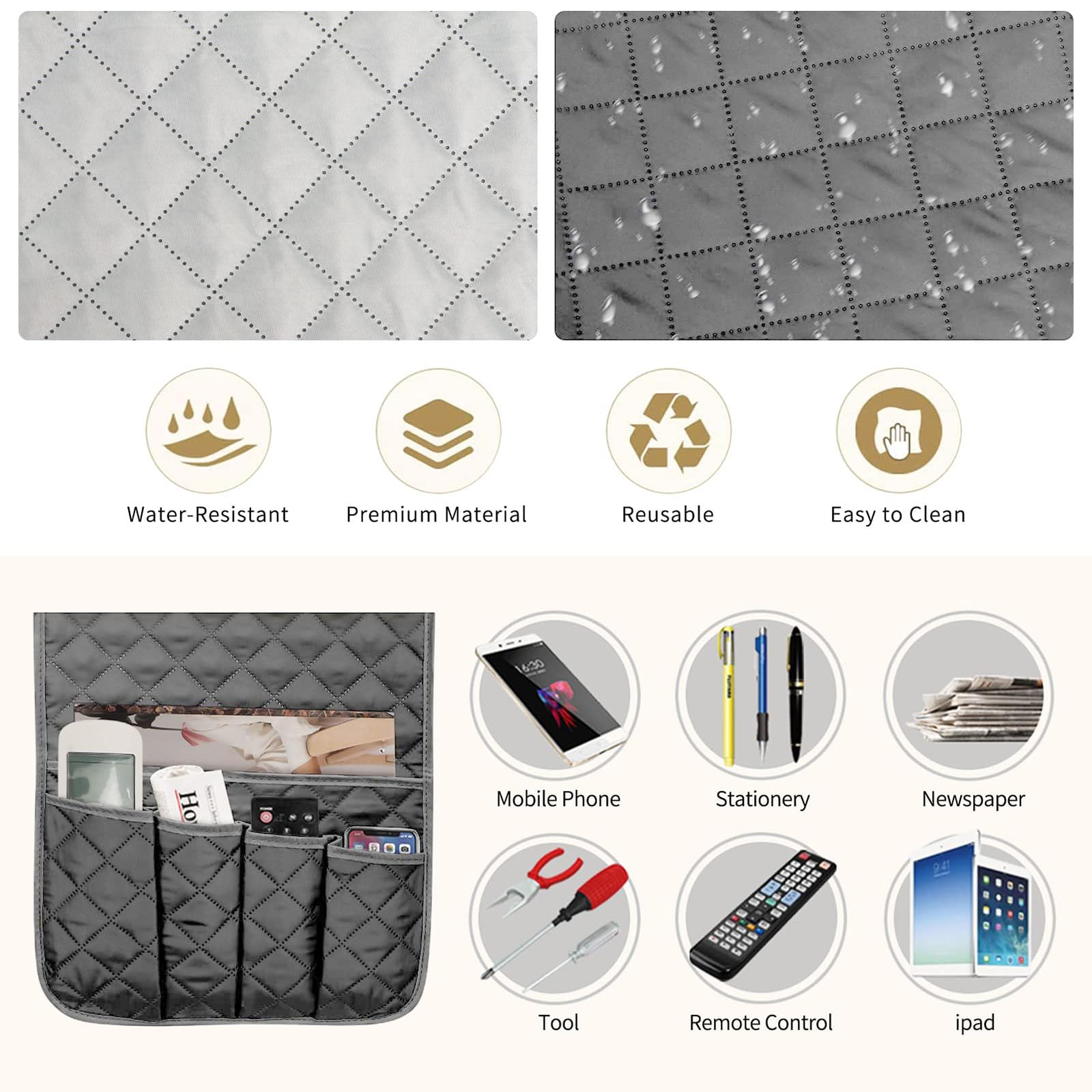YancLife Sofa Armrest Organizer, Sofa Couch Waterproof Chair Armrest Durable Soft Caddy Organizer Holder for Phone Cellphone - Image 3