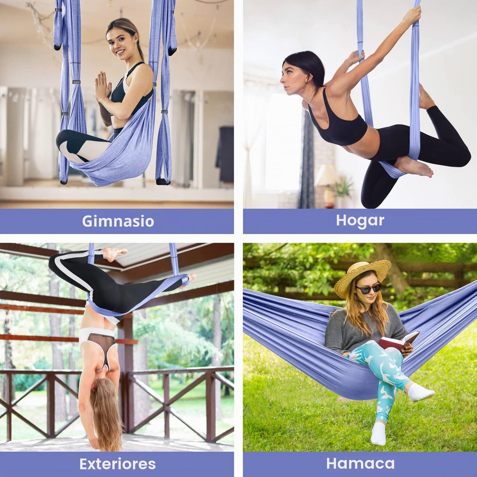Leogreen Aerial-Yoga-Hängematte mit Befestigungsset, Hellviolett | Capacidad 300 kg Columpio Yoga Inversión Hamaca para Yoga Anti-gravedad, Nylon Tafetán