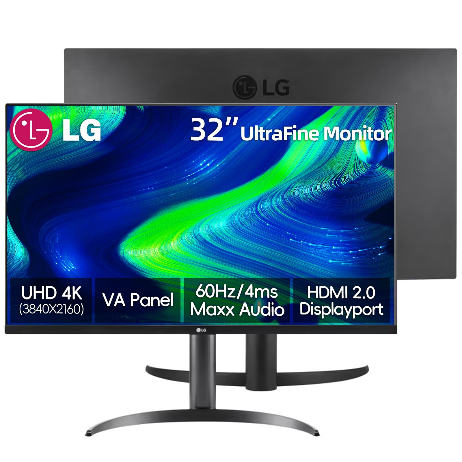 LG 32 Inch 4K UHD(3840 x 2160) Ultrafine Monitor, 60Hz, HDR10, 90% DCI-P3, Dynamic Action Sync, Dual Controller, Black Stabilizer, Flicker Safe, HDMI & DisplayPort, Pivot/Height/Tilt Adjustment, Black