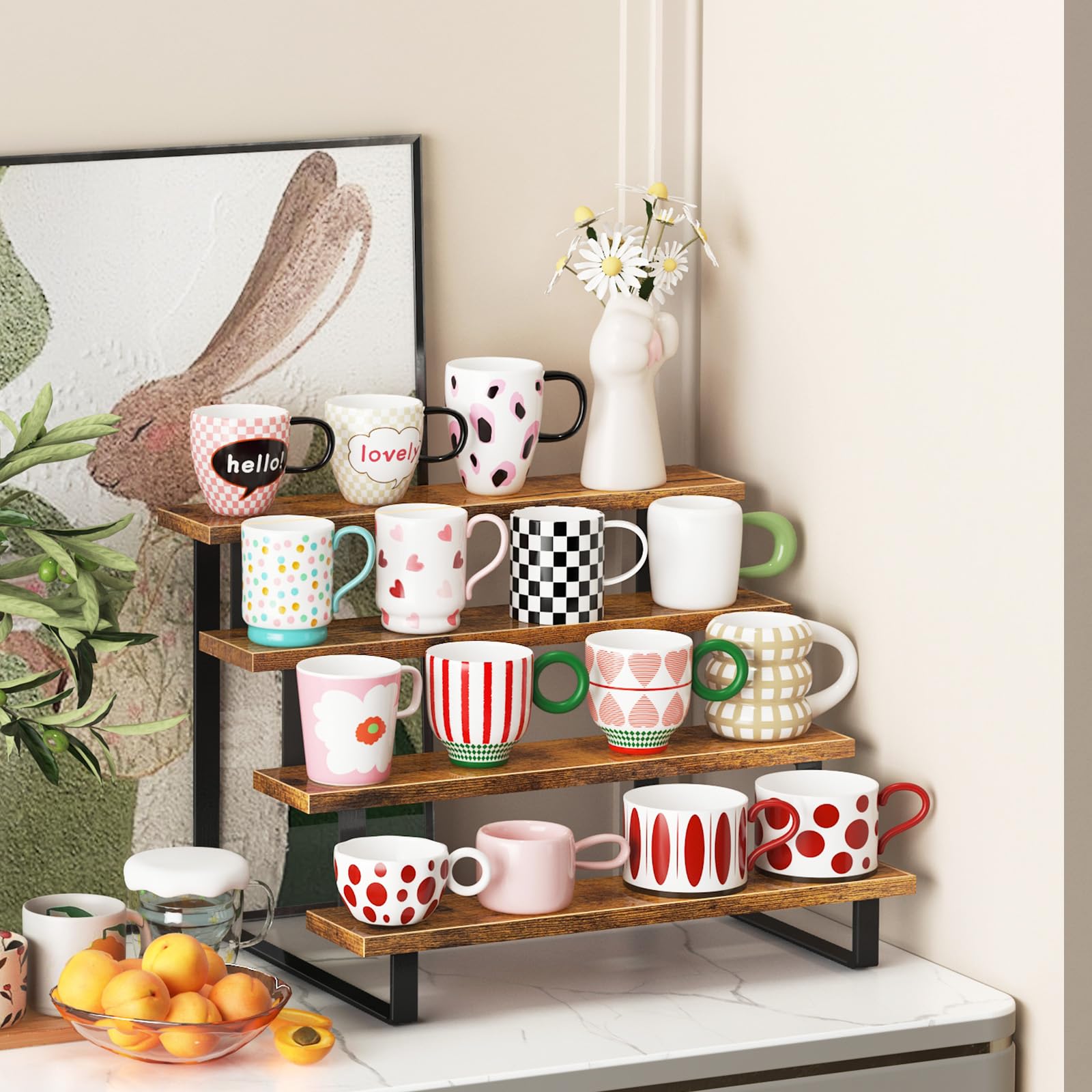 ELITEROO Cupcake-Präsentationsständer, 4 Etagen, Dessertständer aus Holz, Keks-Leckerli-Ständer für Dessert-Tisch-Set, Lebensmittel-Display-Risers für Party, Hochzeit, Dekoration, Geburtstag