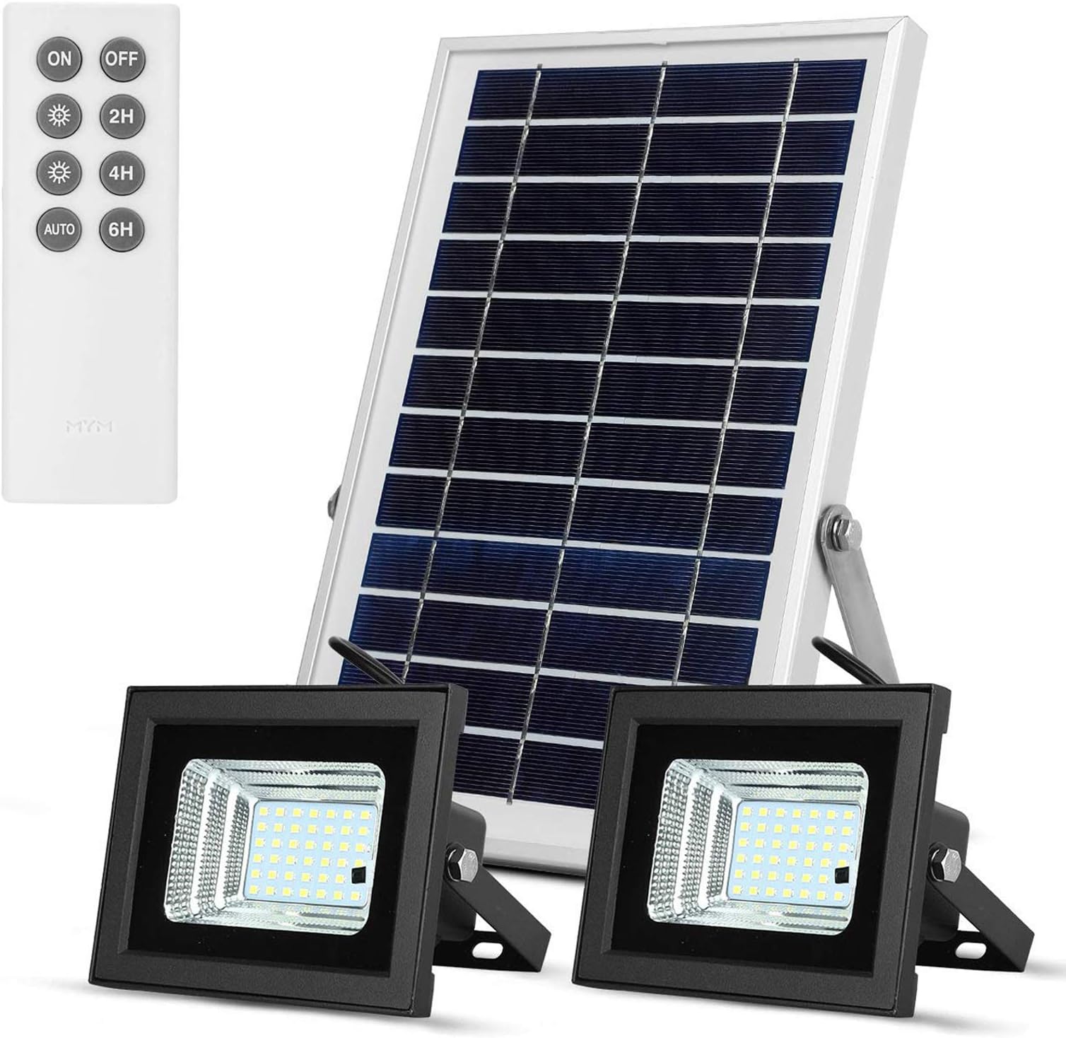 Richarm Solar Flood Lights Outdoor - Dual 42 LED 6500K Dusk to Dawn Security Lights with 16.4ft Separated Cables, IP65 Waterproof for Barn, Pool, Garage