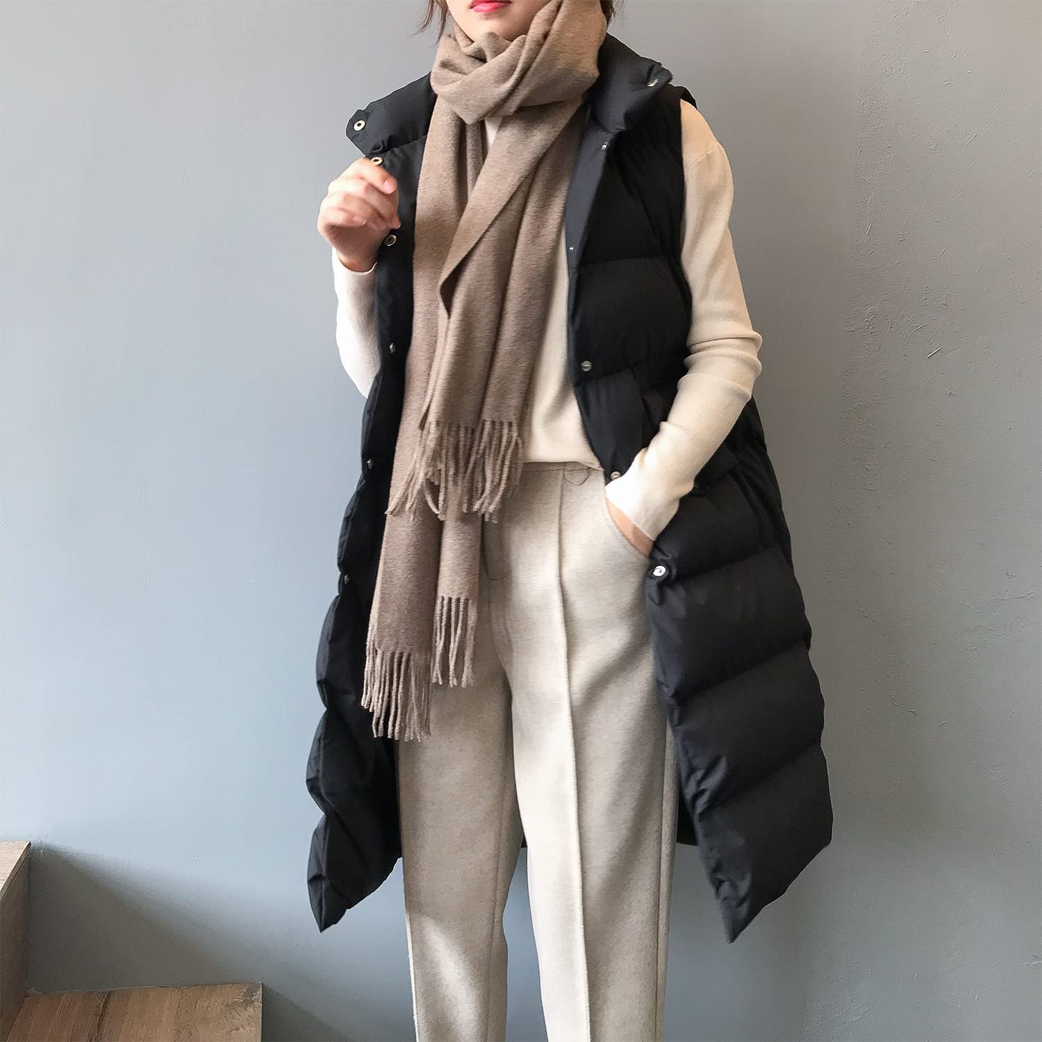 Cappotto Donna Elegante, Gilet Lungo Senza Maniche Da Donna, Gilet Invernale Imbottito Lungo Trapuntato Giacca Da Donna Smanicato Piumino,Nero,S