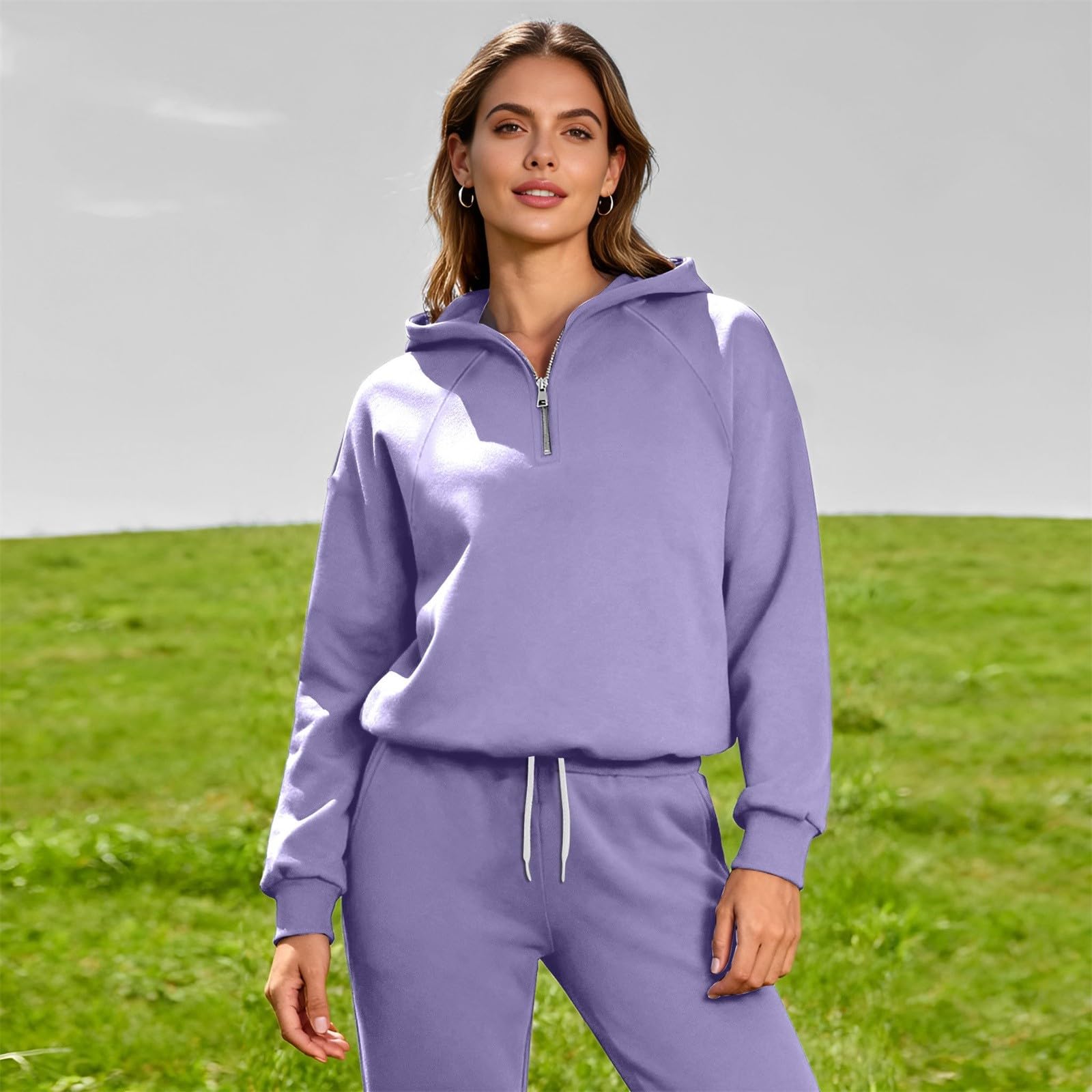 Hombre Conjunto con Capucha Cierre Claro 1/4 Top Pantalones De Correr | Chándal Hombre Conjunto de Correr Manga Larga Traje Deportivo Elástico Chándal Con Capucha Al Aire Libre