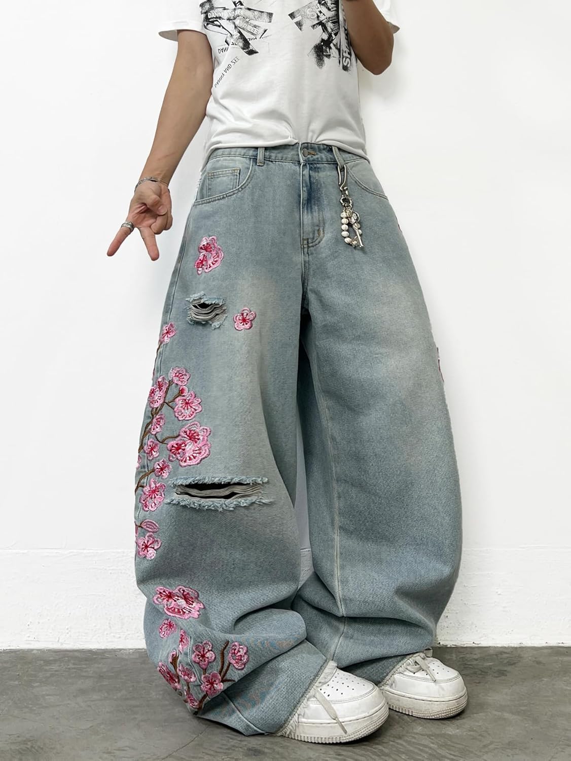 Men's Hip Hop Baggy Jeans Embroidered Wide Leg Skater Jeans Loose Fit Denim Pants Streetwear - Image 3
