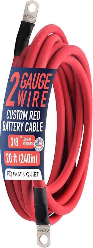 Cabo de bateria 2 AWG Fast & Quiet com terminais de cobre estanhado – fio vermelho, 6,10 m, 3/8" nas duas extremidades, 1 unidade