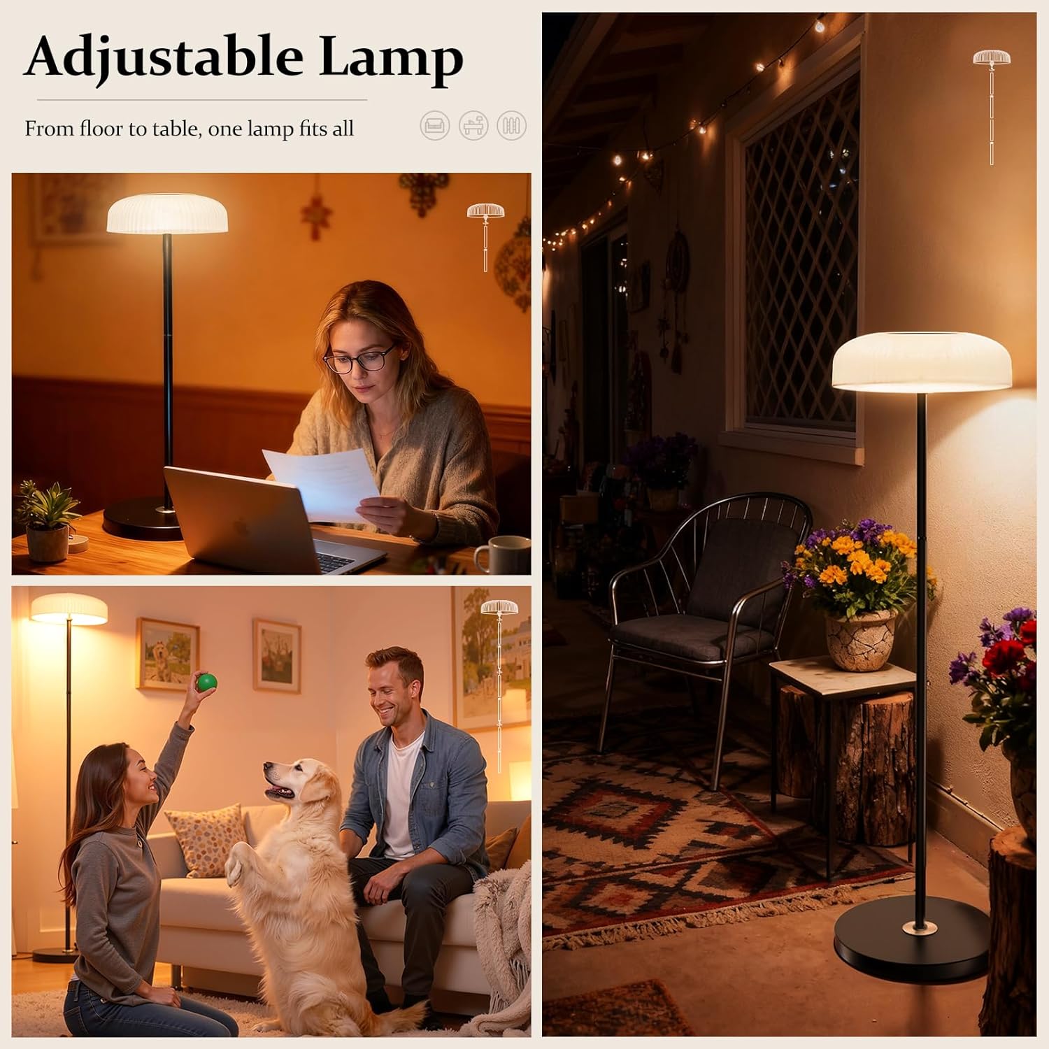 M KARMATER Solar Outdoor Floor Lamp for Patio,IP65 Waterproof Cordless Standing Lamp with Remote Control & Touch Sensor, Tall Rechargeable Ambient Light for Porch Garden & Living Room,Warm/White,USB-C