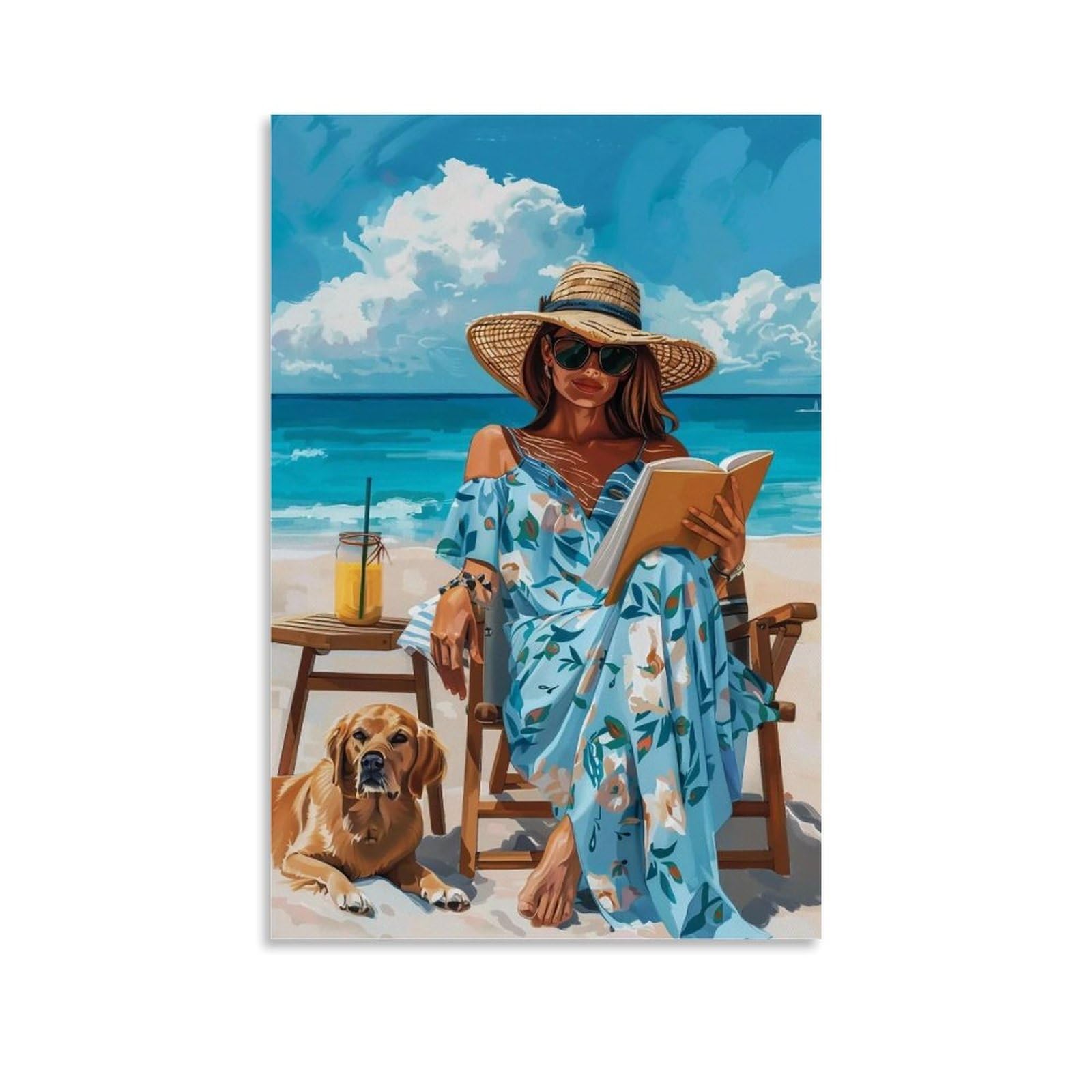 HUERYRYHY Beach Sketch Hour With Labrador 02 Poster Wall Art Canvas Vintage Aesthetic Painting Decor for Rooms 24x36inch Unframe-style