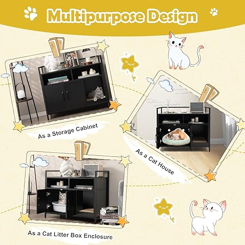 Miniatura 8 de Tangkula Caja de arena caja de arena para gatos muebles ocultos con marco de metal tabla de rascadores compartimento de almacenamiento baño de