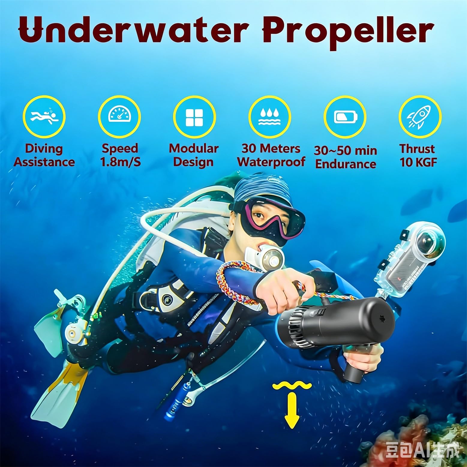 Scooter de Buceo 7000mAh 700W, Scooter Submarino para Adultos hasta 30 m de Profundidad 6,4 km/h, hélice eléctrica subacuática para Snorkel y Buceo WithPaddles