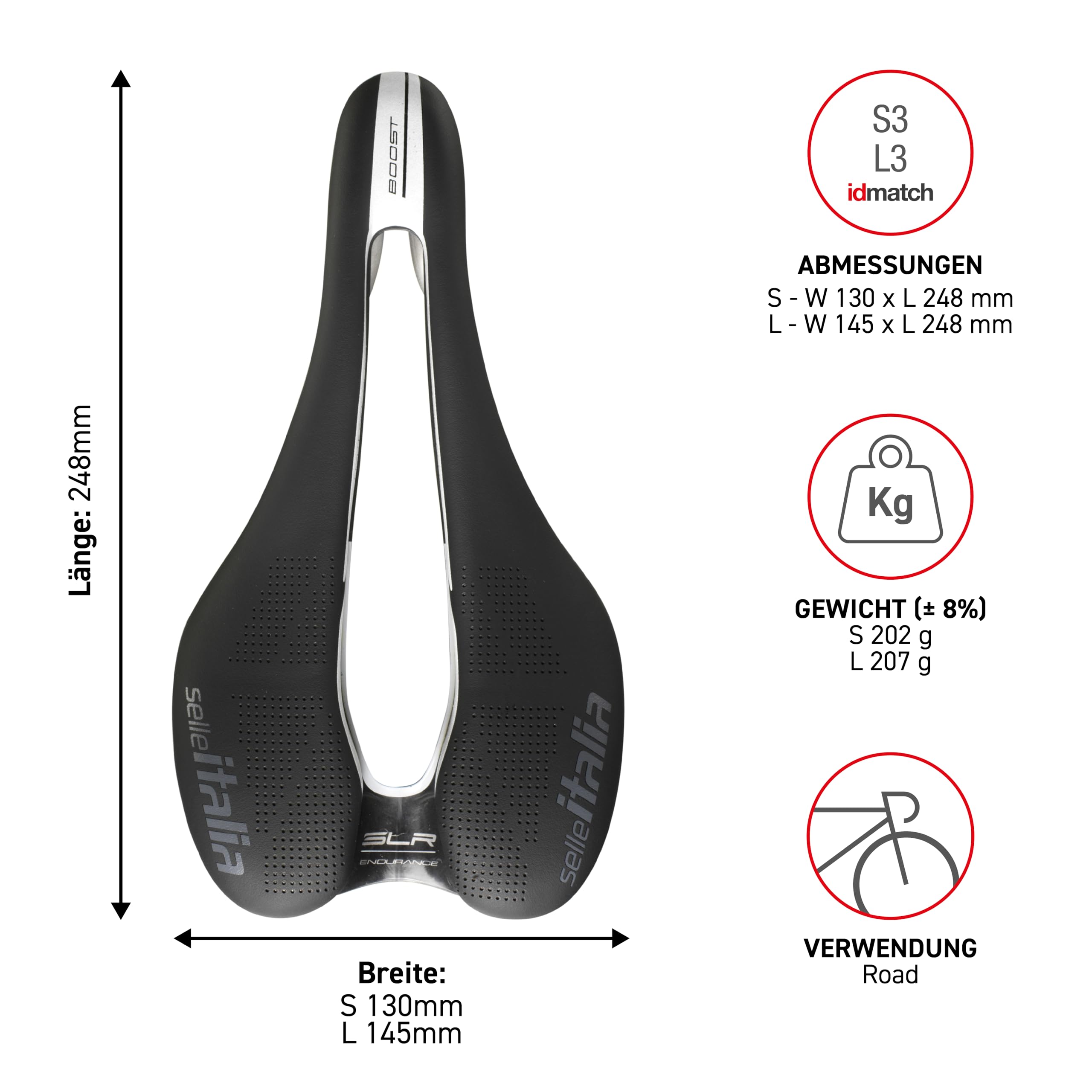 Selle Italia SLR Boost Endurance TI 316 Superflow - Rennrad, Gravel & Reisefahrradsattel, bequem mit Gel & Superflow Loch, TI 316 Rahmen