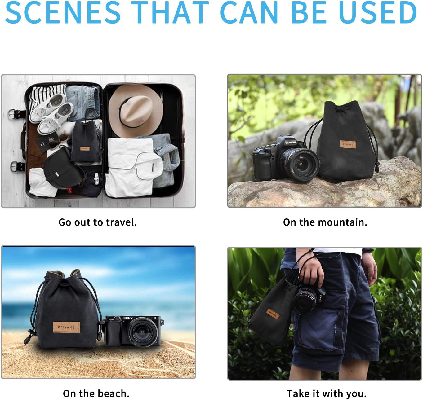 BEIYANG Drawstring Bag Mirrorless Camera Case, Waterproof DSLR Bag Soft Portable Lens Case