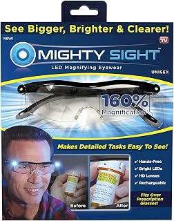 Ontel Mighty Sight LED Magnifying Glasses: 160% Hands-Free Magnification with Bright LEDs, Fits Over Prescription Eyewear, Pack of 2