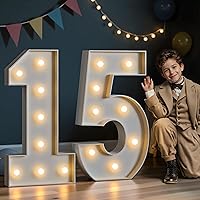 Vista 23 de Imprsv Números de marquesina iluminados de 3 pies para decoraciones de fiesta de cumpleaños 50, números de mosaico para globos, marco de globos