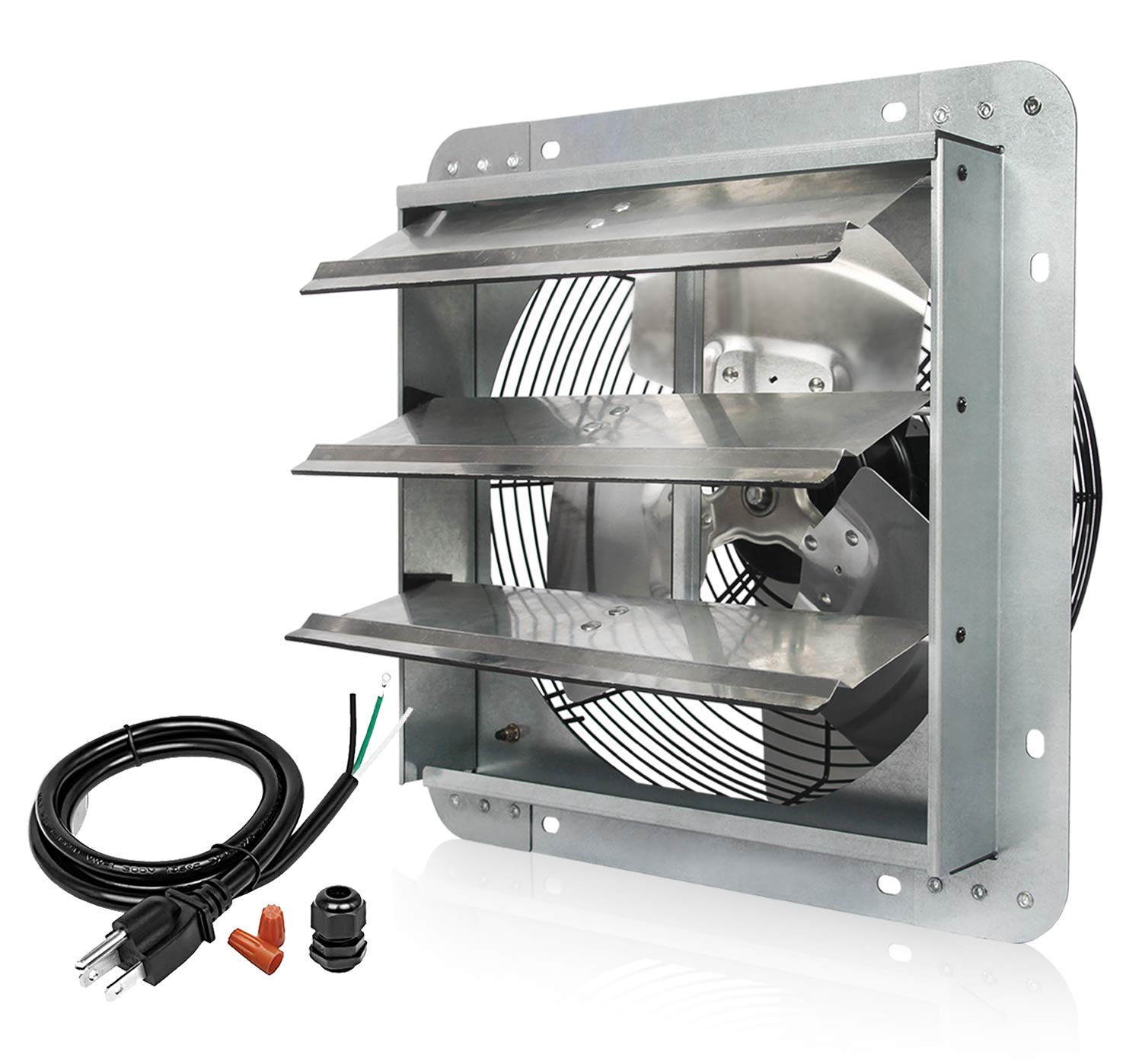 KEN BROWN 12 Inch Shutter Exhaust Fan Wall Mounted,Aluminum with 1.65 Meters Power Cord Kit,High Speed 1800CFM,Vent fan for Commercial,Greenhouse,Attic,Shed,Shop