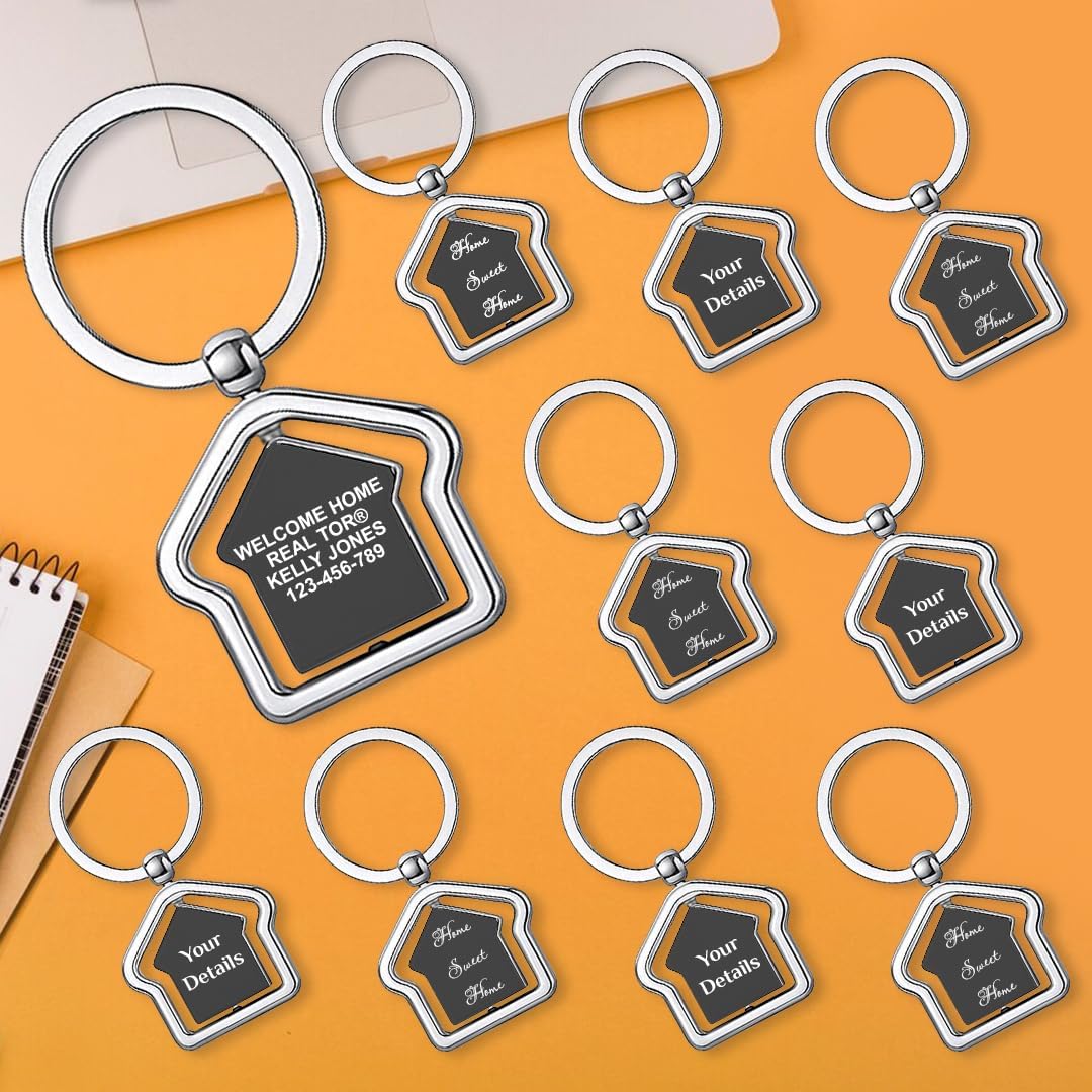 Giftana Personalized Home Keychain for Men and Women, Personalised 360 Degree Rotating Keychains, Customized House Design Key Chains Keyring Real Estate Gifts Buying and Selling Keychain (Pack of 10)
