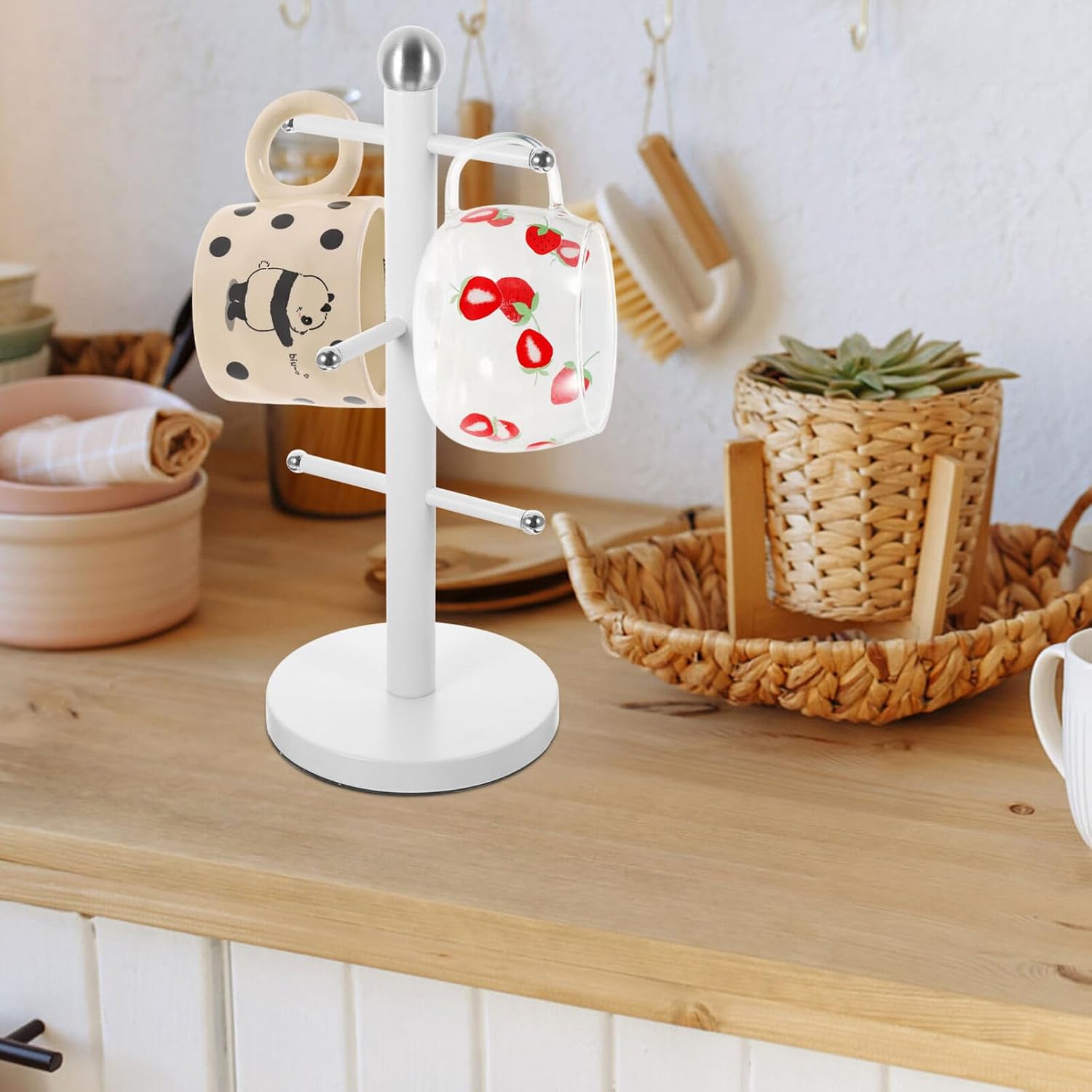 Kichvoe Coffee Mug Tree Hanger Stand Iron Mug Holder for Kitchen Countertop Space-Saving Cup Organizer for Coffee and Tea Practical Home Storage