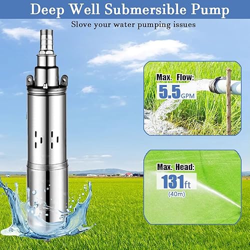 Miniatura 4 de Bomba solar de pozo profundo de 24 V CC, bomba de agua sumergible de 260 W, elevación de 131 pies, bomba de agua con energía solar para uso