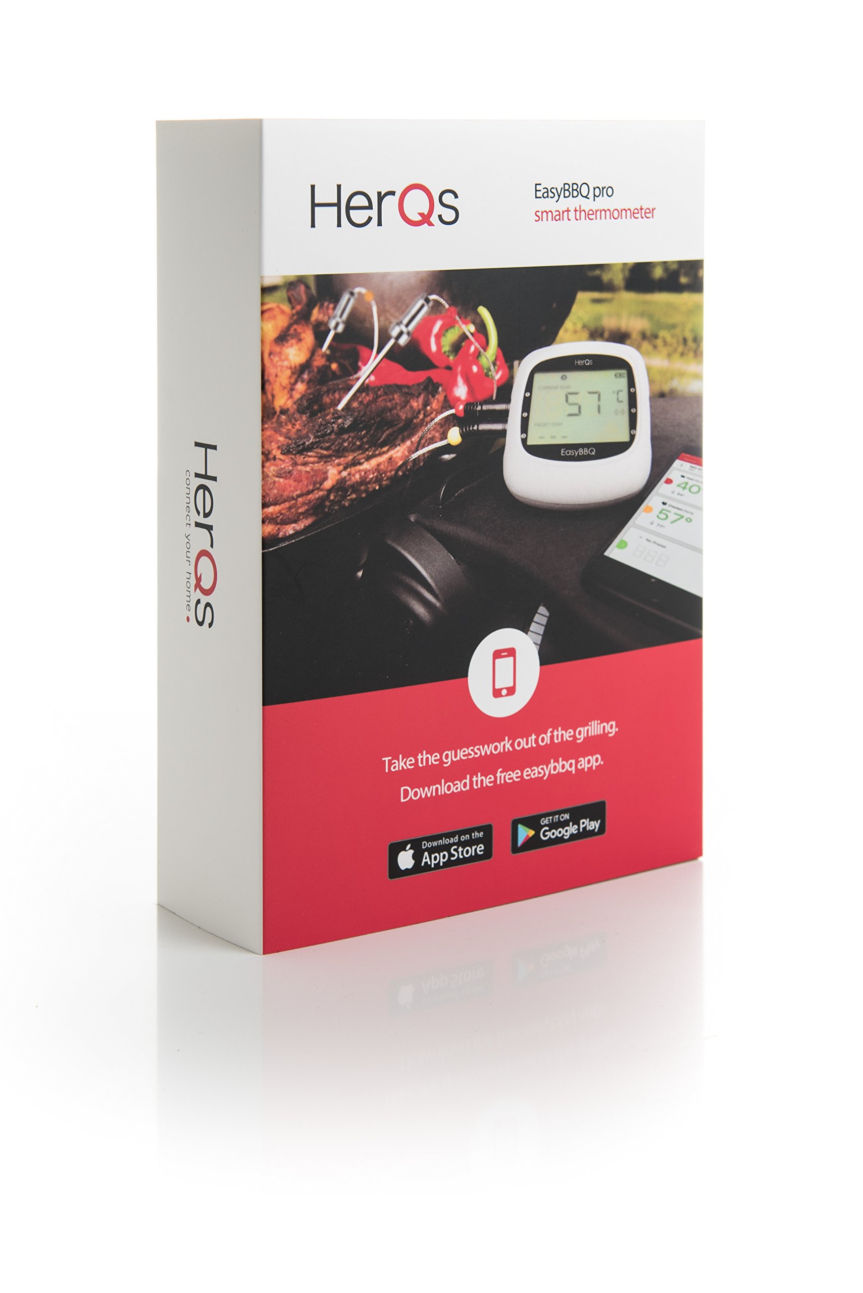 herQs EasyBBQ Pro Fleischthermometer Digital – Smart Bluetooth BBQ Grillthermometer Kabellos mit 2 Sonden – Erweiterbar auf 6 Sonden – Für Grill, Ofen & Smoker