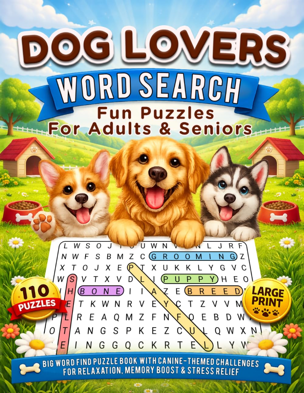 Dog Lovers Word Search : Fun Puzzles For Adults & Seniors: 110 Large Print Puzzles with Breeds, Canine Themed, Pet Care, Trivia & Fun Facts — Relaxing ... of Stress-Free Entertainment with Solutions