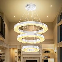 Glam Ring Chandelier 16in+24in+32in Modern Dimmable Led Ring Chandeliers for Living Room Dining Room Height Adjustable Round Crystal Pendant Lighting
