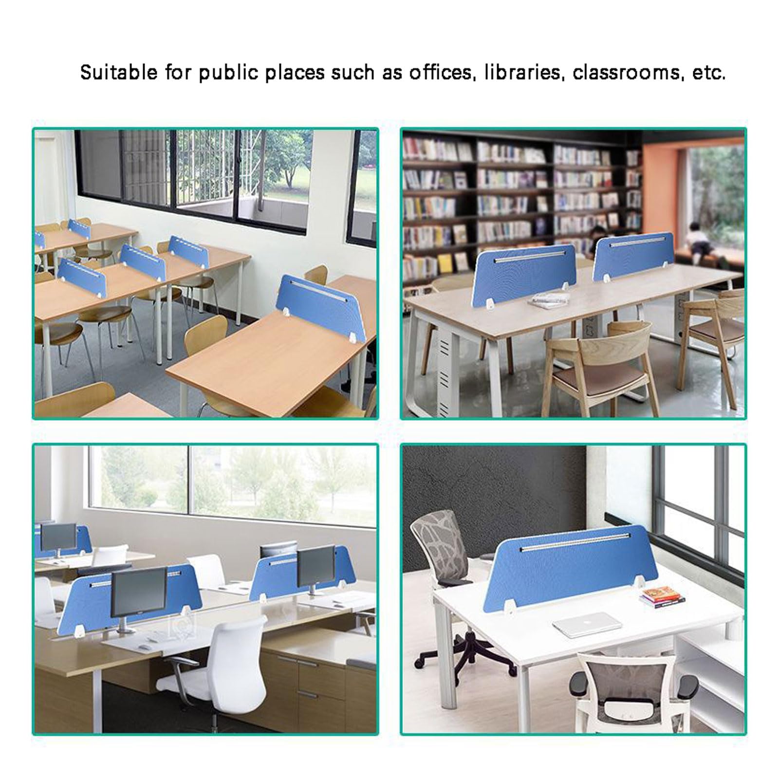 Divisorio insonorizzato da scrivania per ufficio e scuola, 30 x 60 cm, pannello divisorio blu, protezione da scrivania con clip inferiore piatta e colla senza chiodi, schermo privacy per spazi di