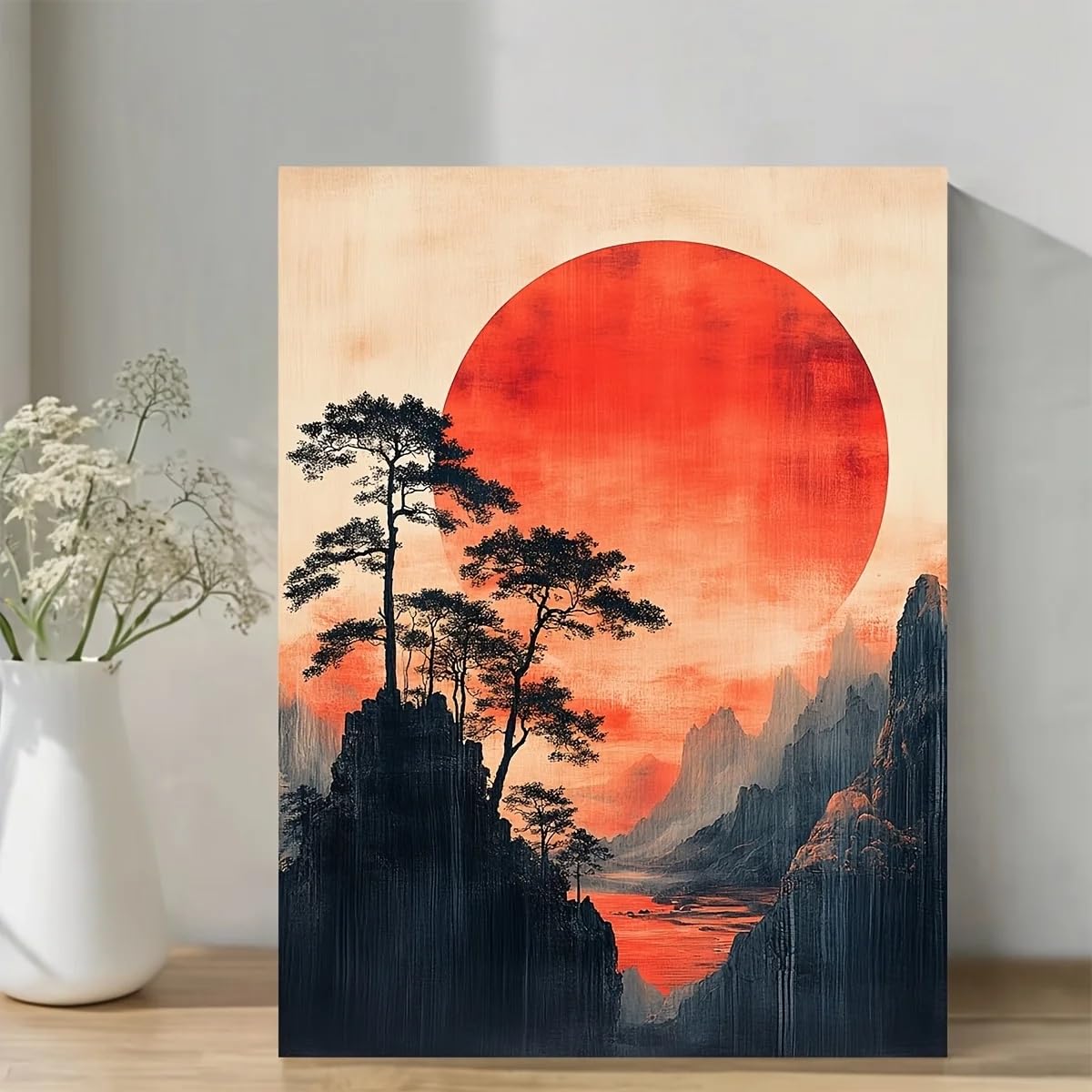 GOSRD Japanese Landscape Canvas Prints Art Modern Abstract Painting Featuring Dramatic(60x85cm)