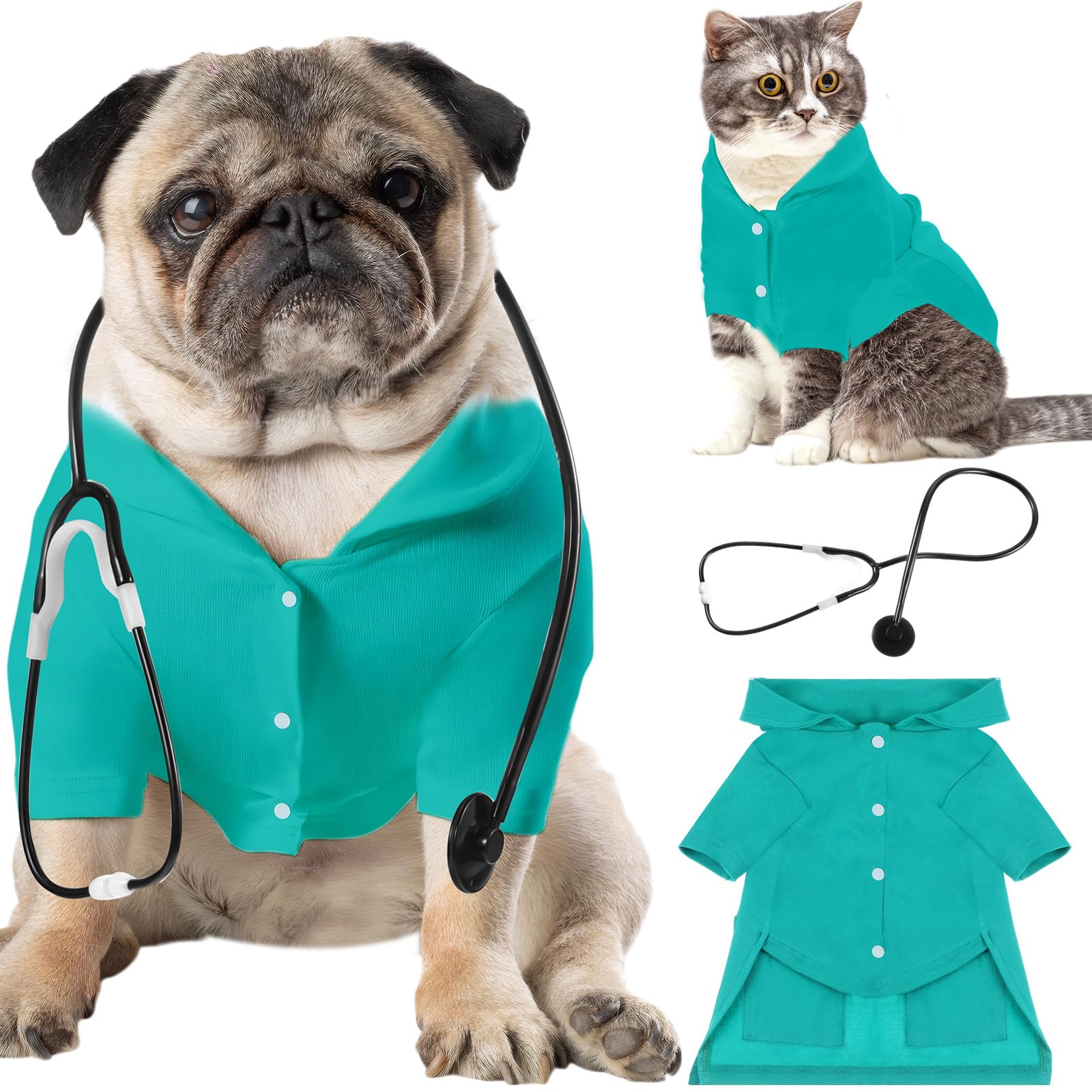 Dog Doctor Costume Cat Surgeon Nurse Costumes with Stethoscope, Green, M