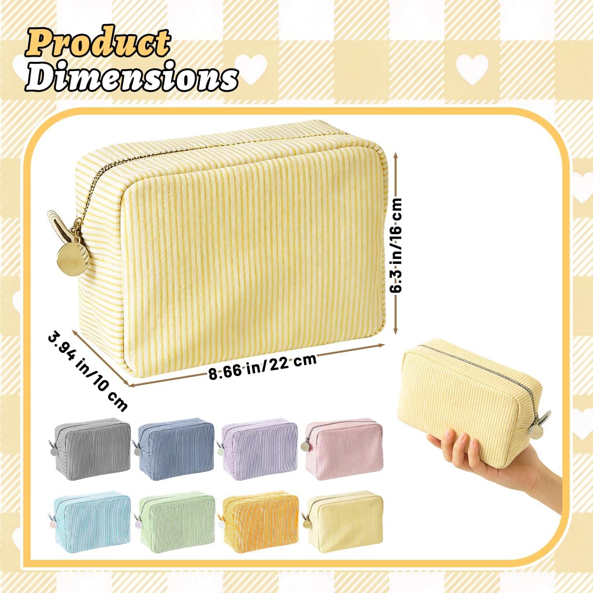8 Pack Seersucker Cosmetic Bag Bulk Pinstripe Makeup BagToiltery Oraganizer Cute Travel Preppy Storage Pouch Cosmetic Bags for Women Suitable for Bridesmaid Gifts(Large)