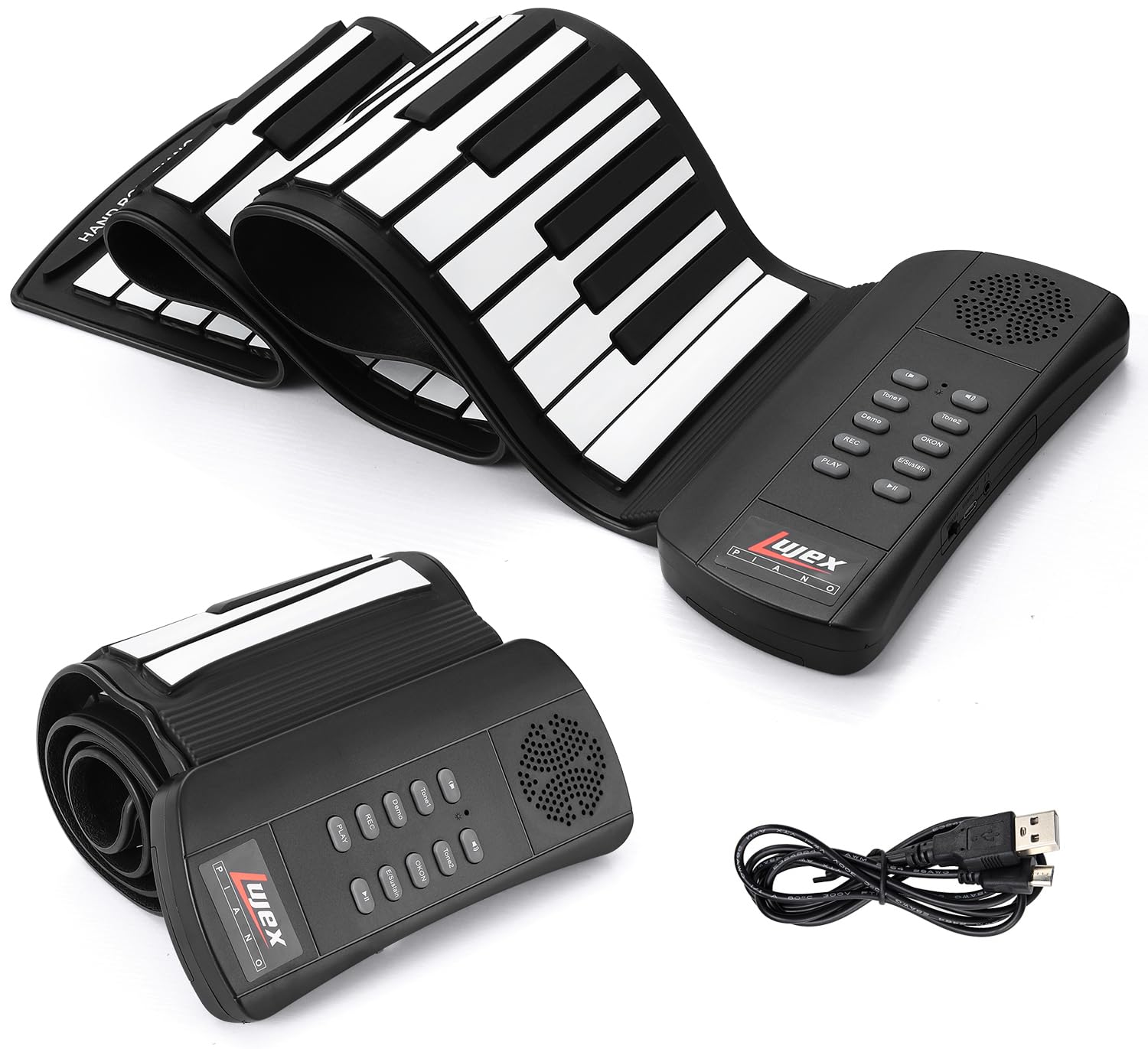 Roll Up Piano Portable Electronic Music Instrument Hand Roll Piano Environmental Silicone Keyboard for Beginner Adult (61 keys, Black)