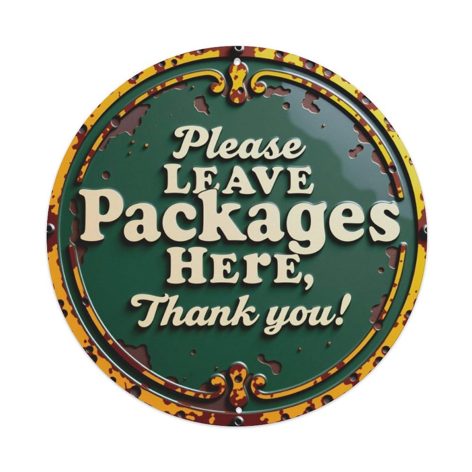 Vintage Rusty Package Delivery Reminder Round Decor Sign Vintage Aluminium Metal Sign, Retro Wall Decor for Home, Bar, Garage & Farmhouse 20x20cm