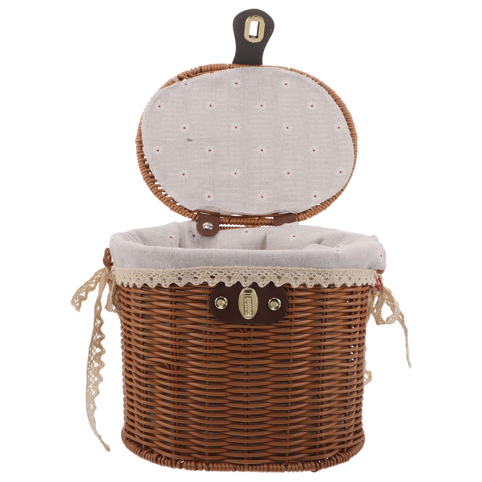PRETYZOOM Cesta Tejida a Mano Pequeña con Tapa y Asas Forro de Tela Interior Cesta Decorativa Multiusos para Almacenamiento y Picnic y Cocina Estilo Rústico Natural