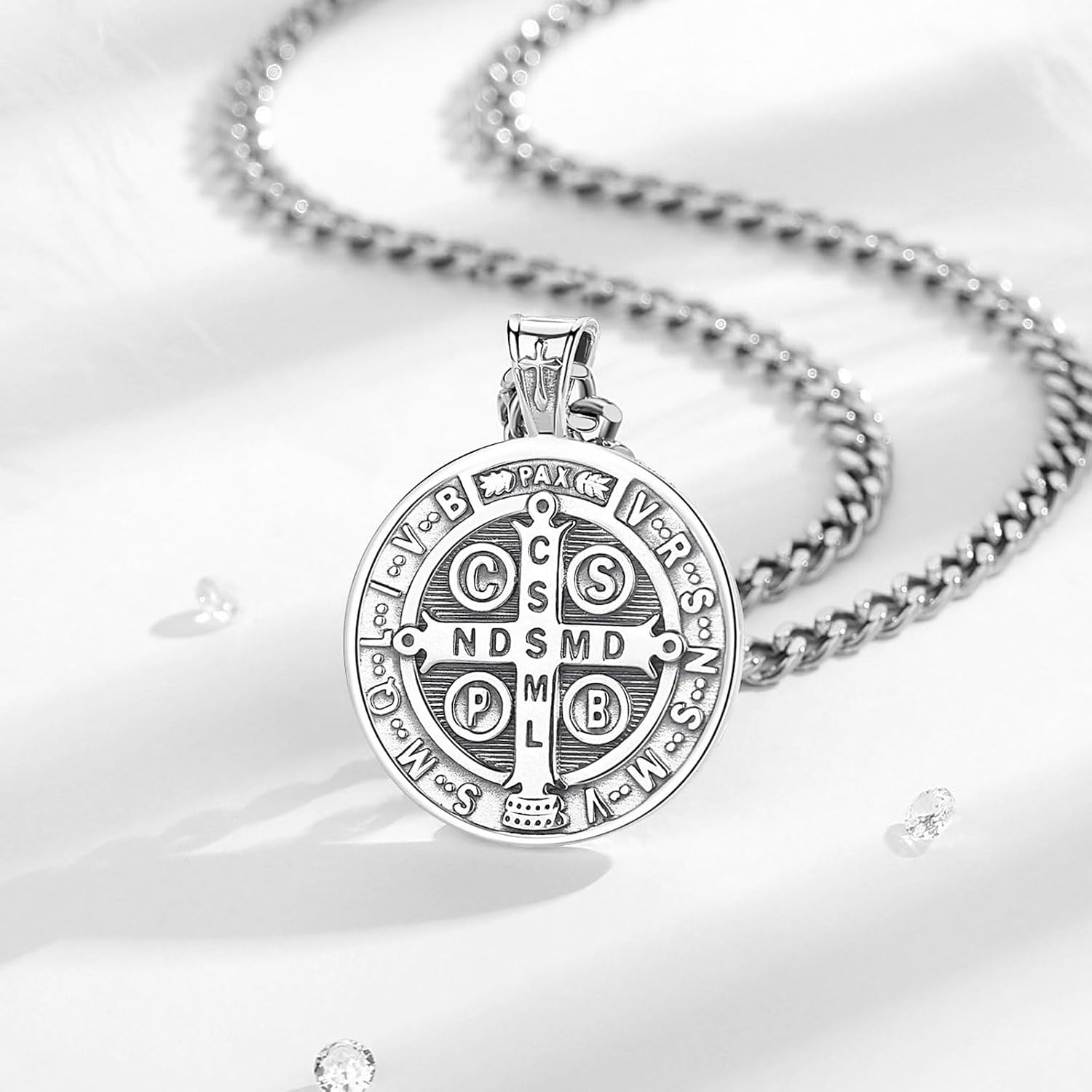 EUDORA S925 Sterling Silver Virgin Mary/ST Benedict/St Christopher/Archangel Michael Raphael Metatron/St Tude Crucifix Necklace Bible Verse Pendant Protection Religious Jewelry Gifts For Men Women
