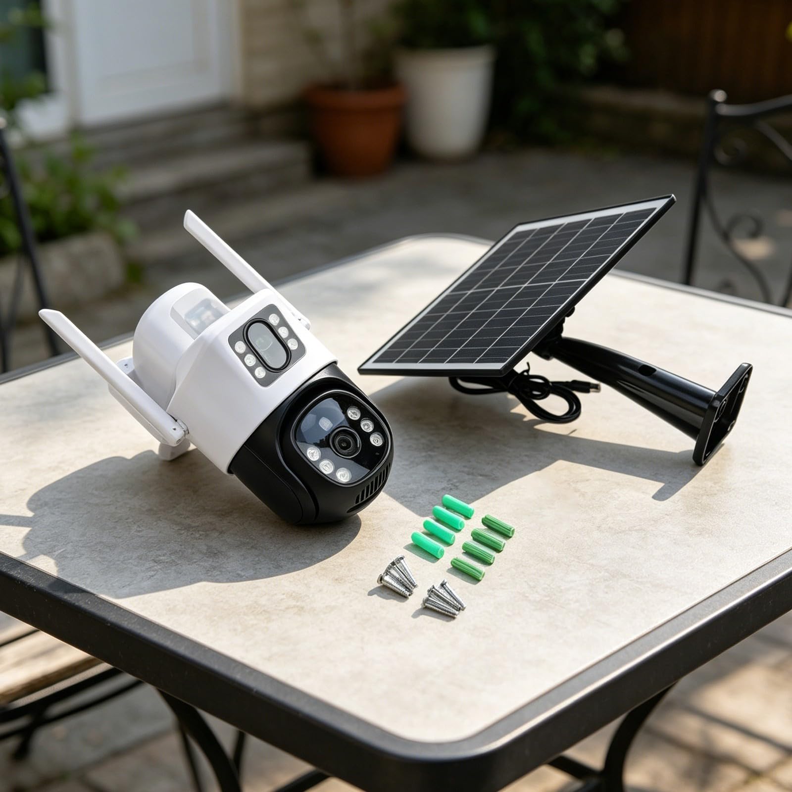 Cámara de seguridad solar de doble lente para exteriores, 4 MP, 4 G, PTZ, inalámbrica, CCTV con zoom panorámico y color para visión nocturna, detección de IA IP66 para prueba blanca (cámara