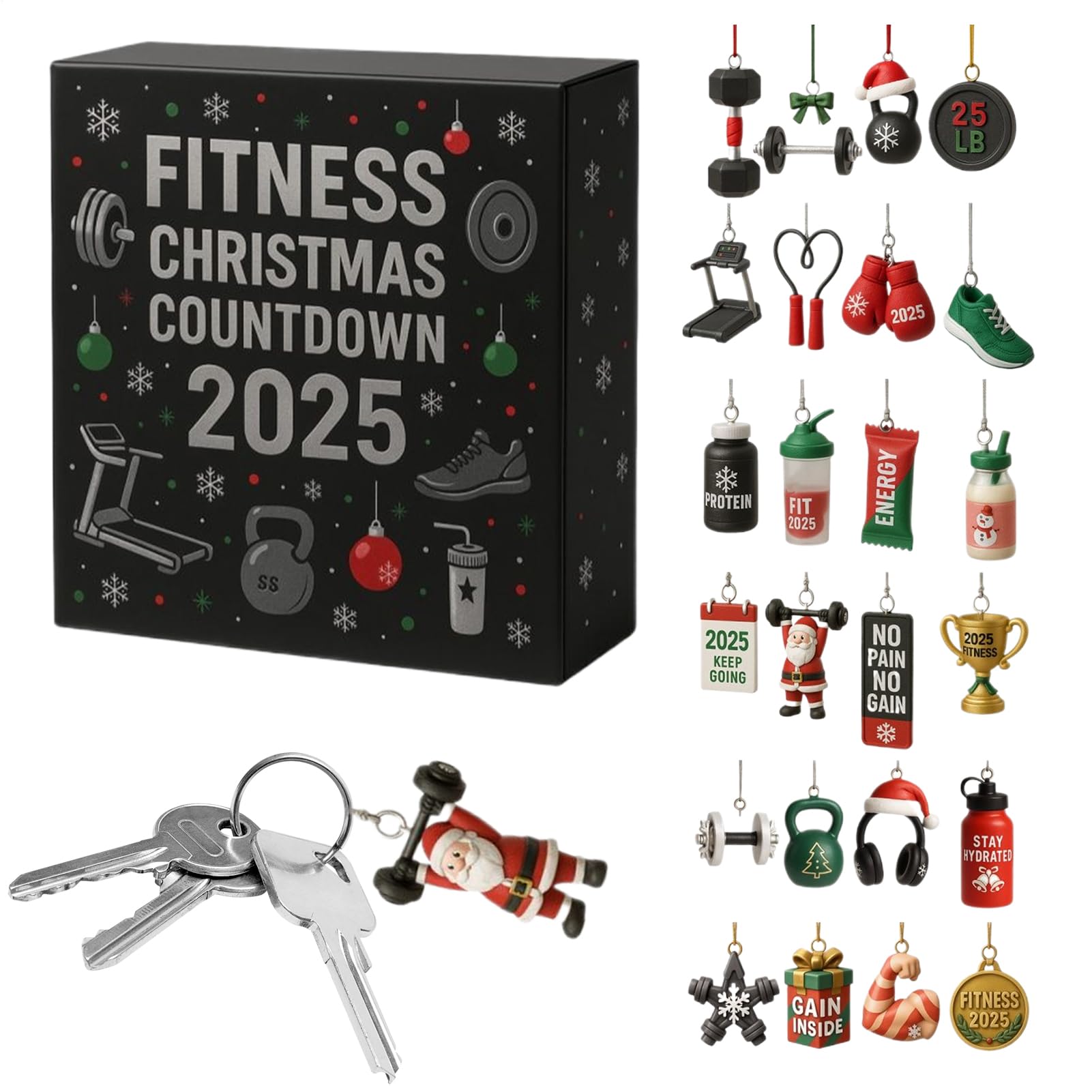 Weihnachts Countdown Kalender | 2D Acryl Ornament | 24 Tage Workout | Ausrüstung Für Die Dekoration Des Weihnachtsbaums | Für Das Zuhause, Den Fitnessbereich, Fenster, Wand Und Das Familienfest