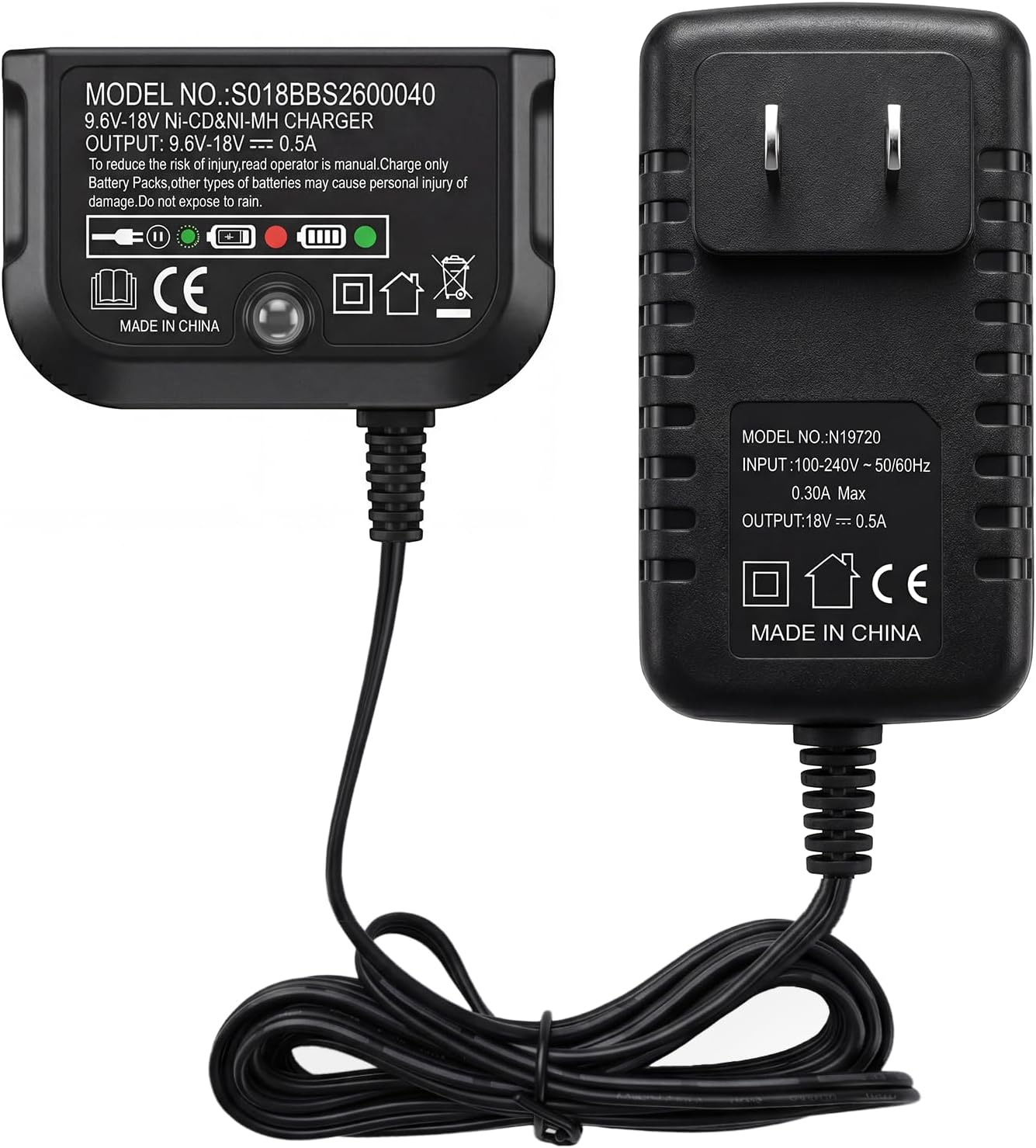 Replacement for Black & Decker 9.6V-18V Battery Charger 90556254-01, Compatible with Black and Decker 9.6V 12V 14.4V 18V NiCad & NiMH Battery HPB18 FSB18 HPB14 FSB14 HPB12 FS12B HPB96 FSB96