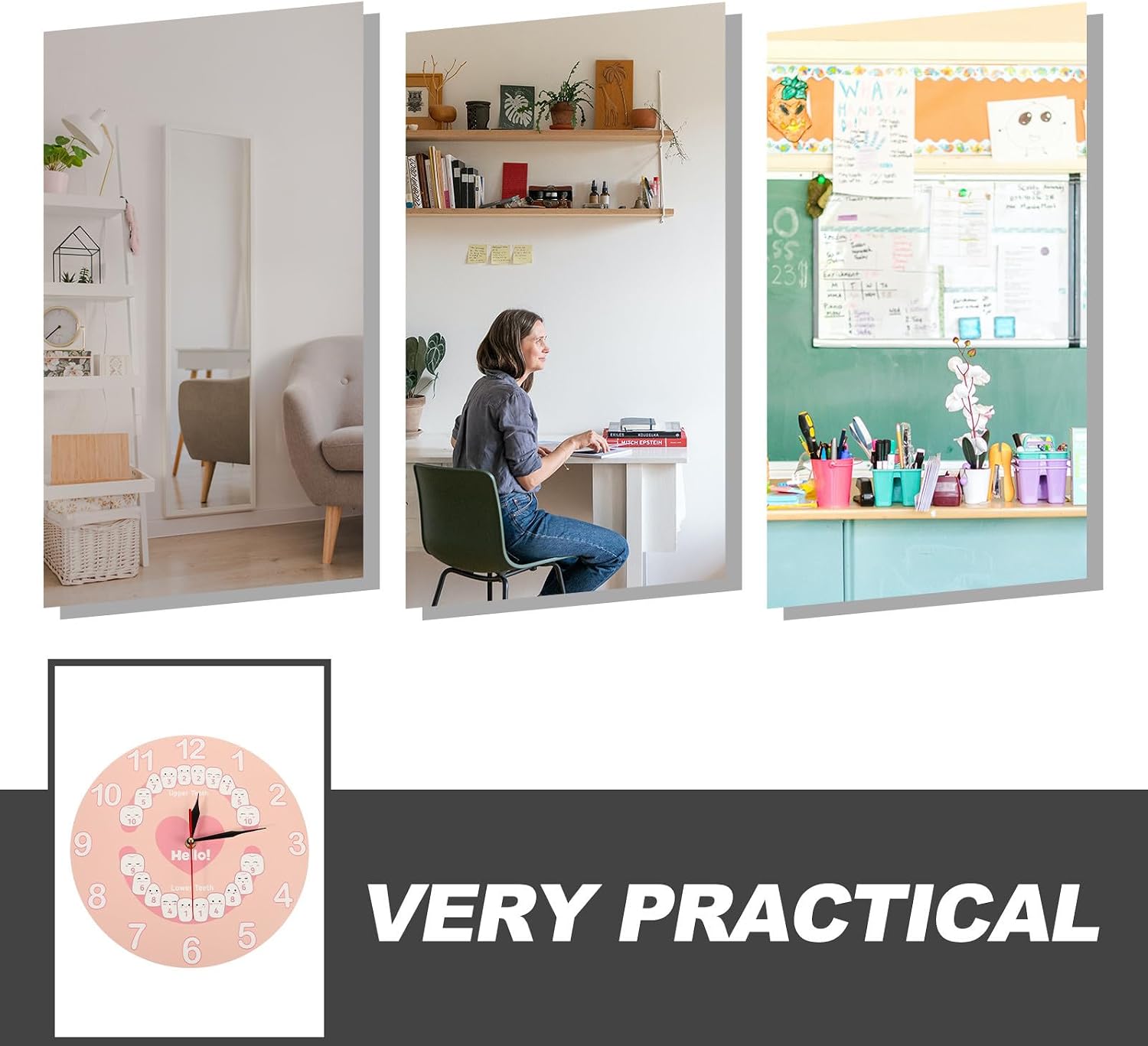 Teething Wall Clock Pendant with Aa Battery Pink Decorative
