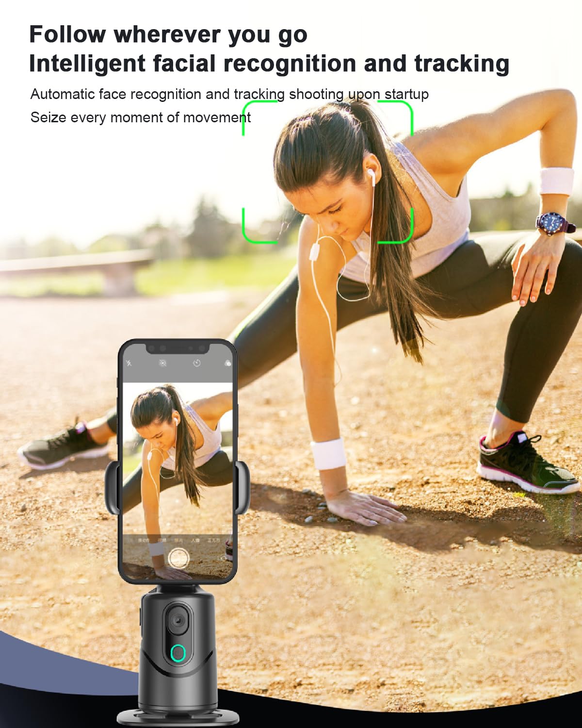 Handy Stativ mit Automatische Gesicht Verfolgung, 360° Drehung Verfolgung, Keine App, Selfie Stick Stativ mit Fernbedienung und Gestensteuerung für Vlog/Tik Tok Live Videoaufnahme