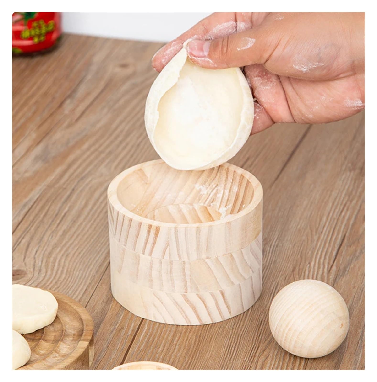 Drewniana prasa do klusek Ręcznie robiona okrągła maszyna robienia pierogów szybkiego prasowania opakowania(Wood 2PCS)